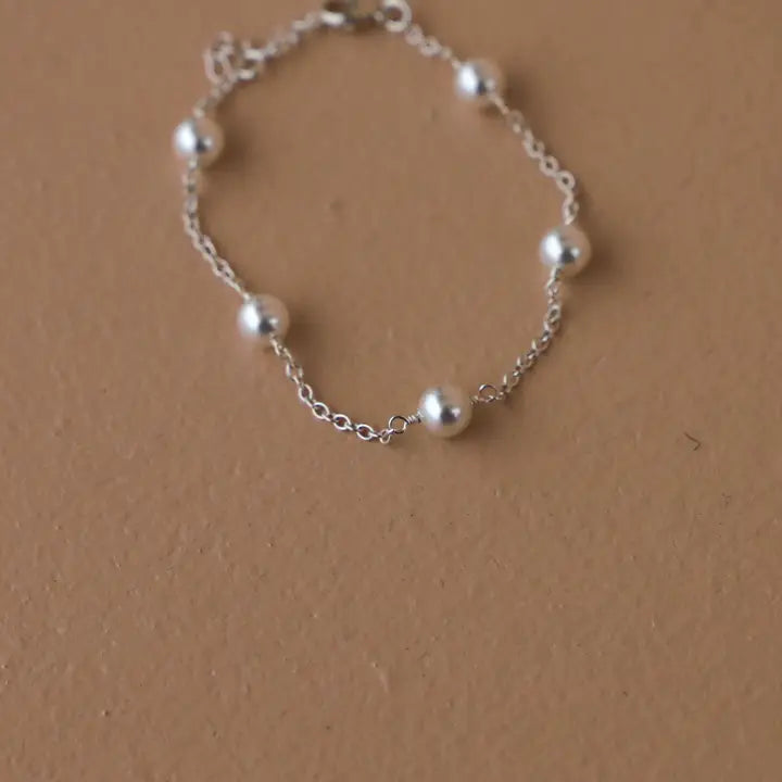Silver Pearl Station Bracelet