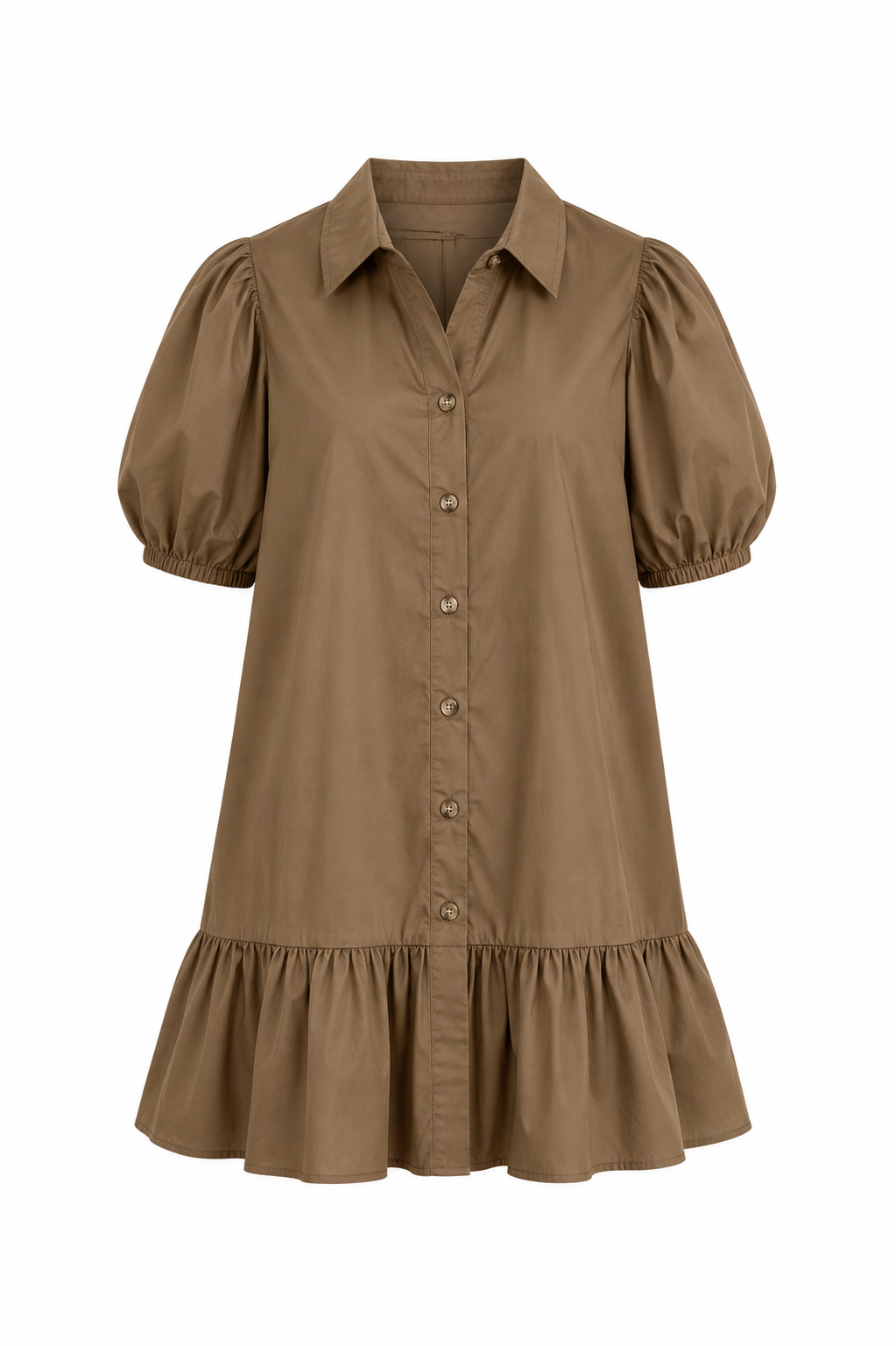 cotton autumn dress Levy Button Down Shift BROWN / S Size:12-18 months Style_Solid Color 52L from shoulders to 1960s Casual Dress -