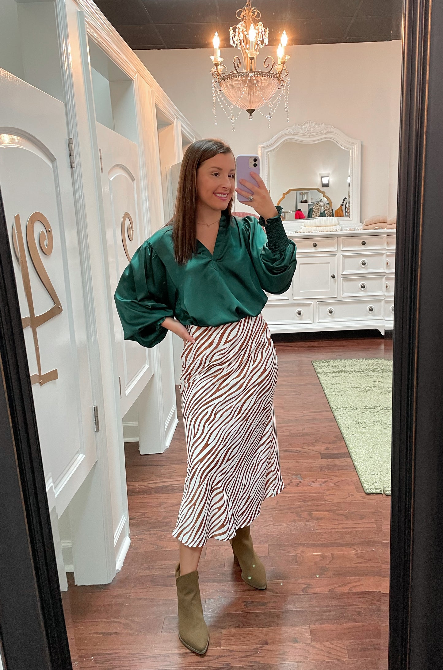 Woven puff sleeve satin blouse