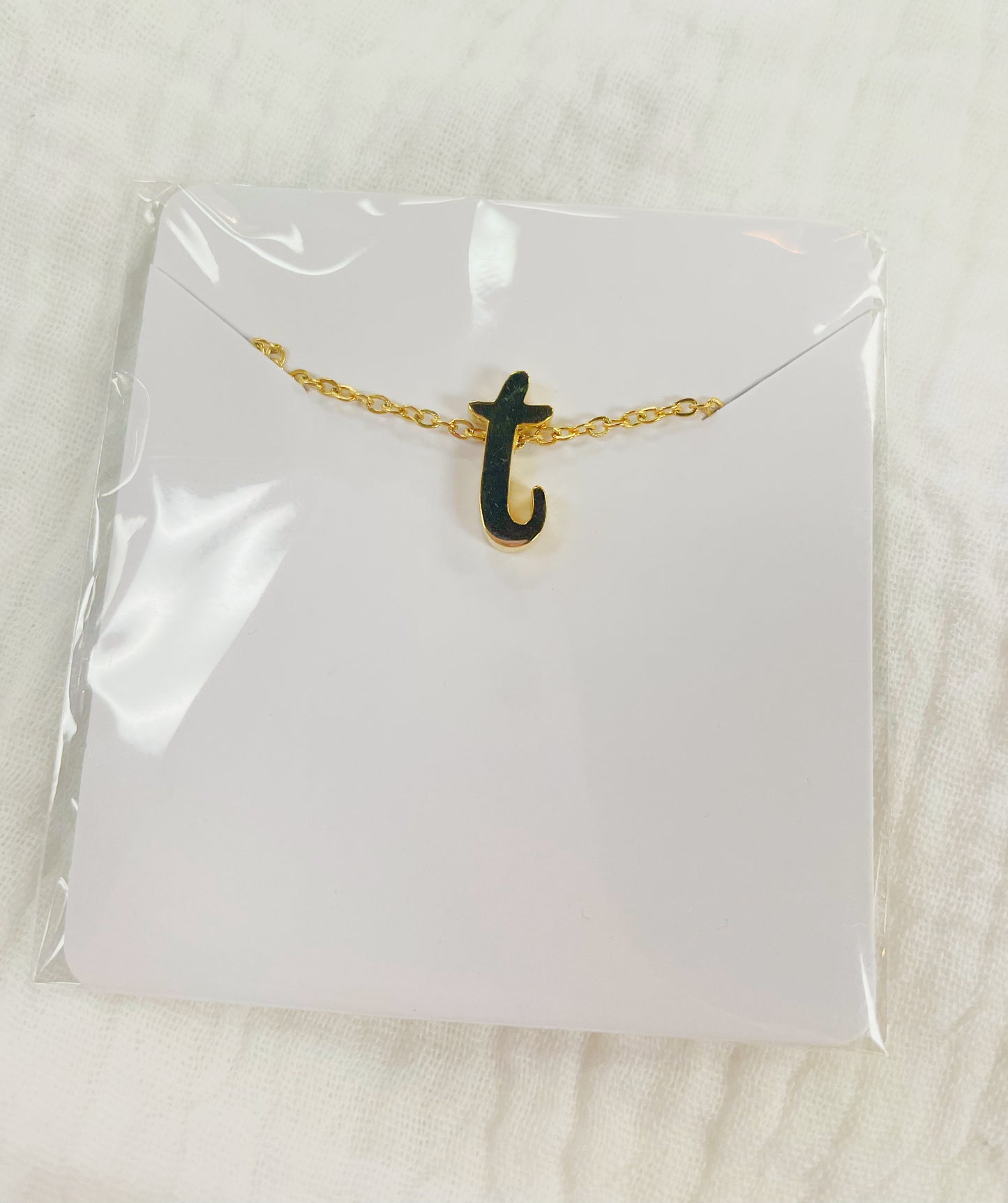Letter t tiny initial gold necklace
