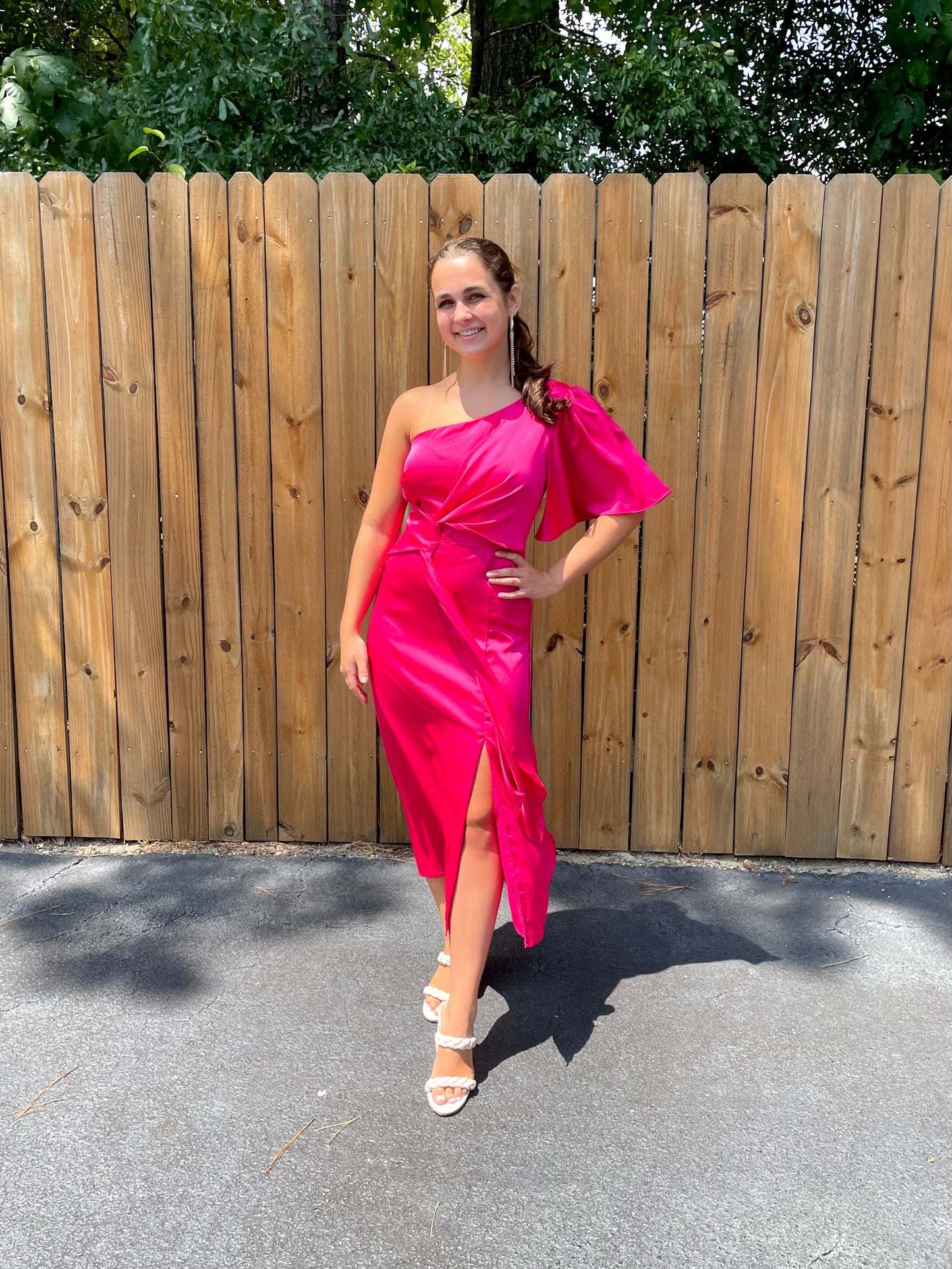 Chateau Satin One Shoulder Midi Dress