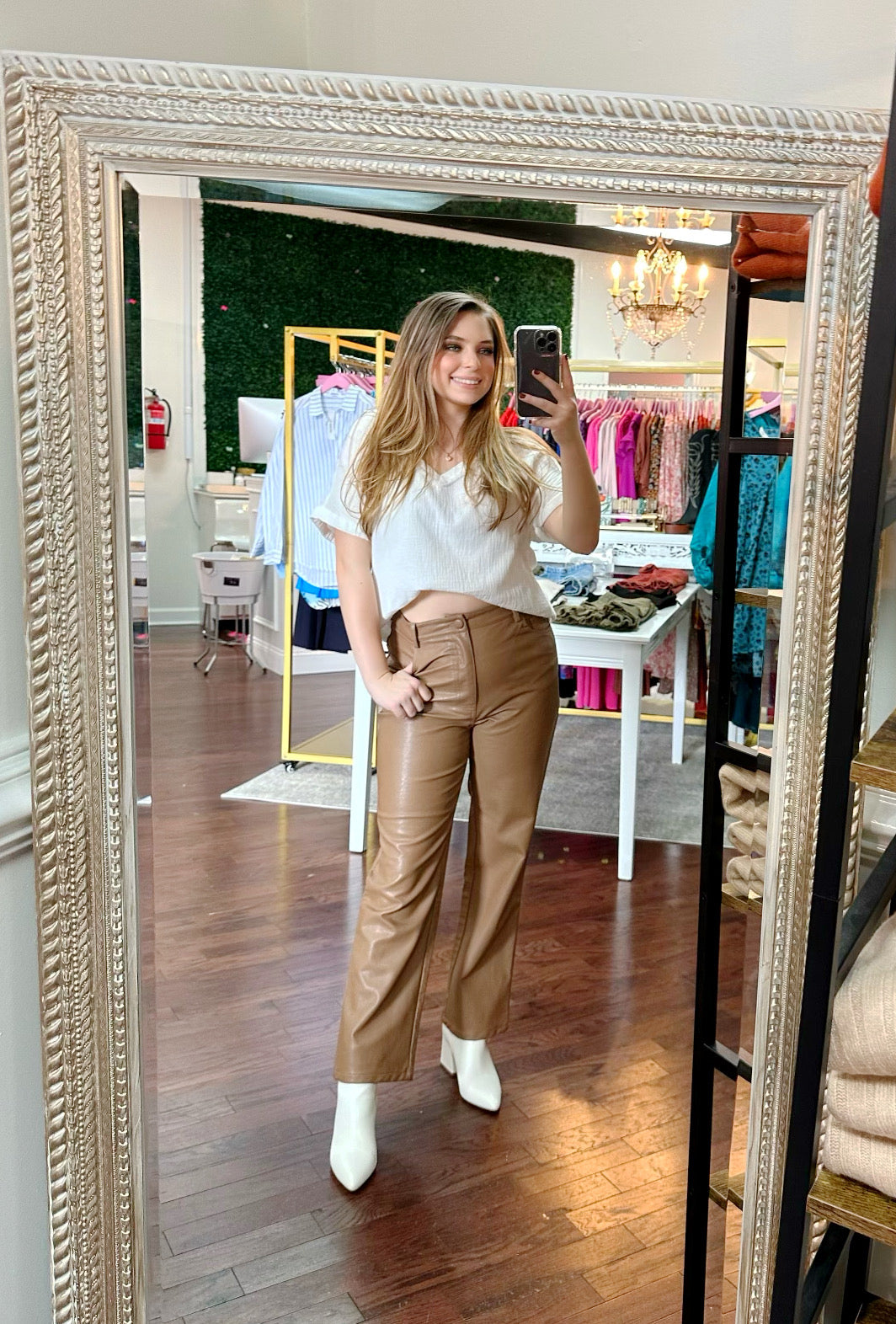 Faux Leather Straight Leg Pants