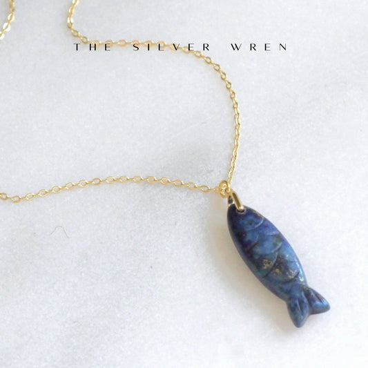 Linda Gemstone Fish Pendant Necklace