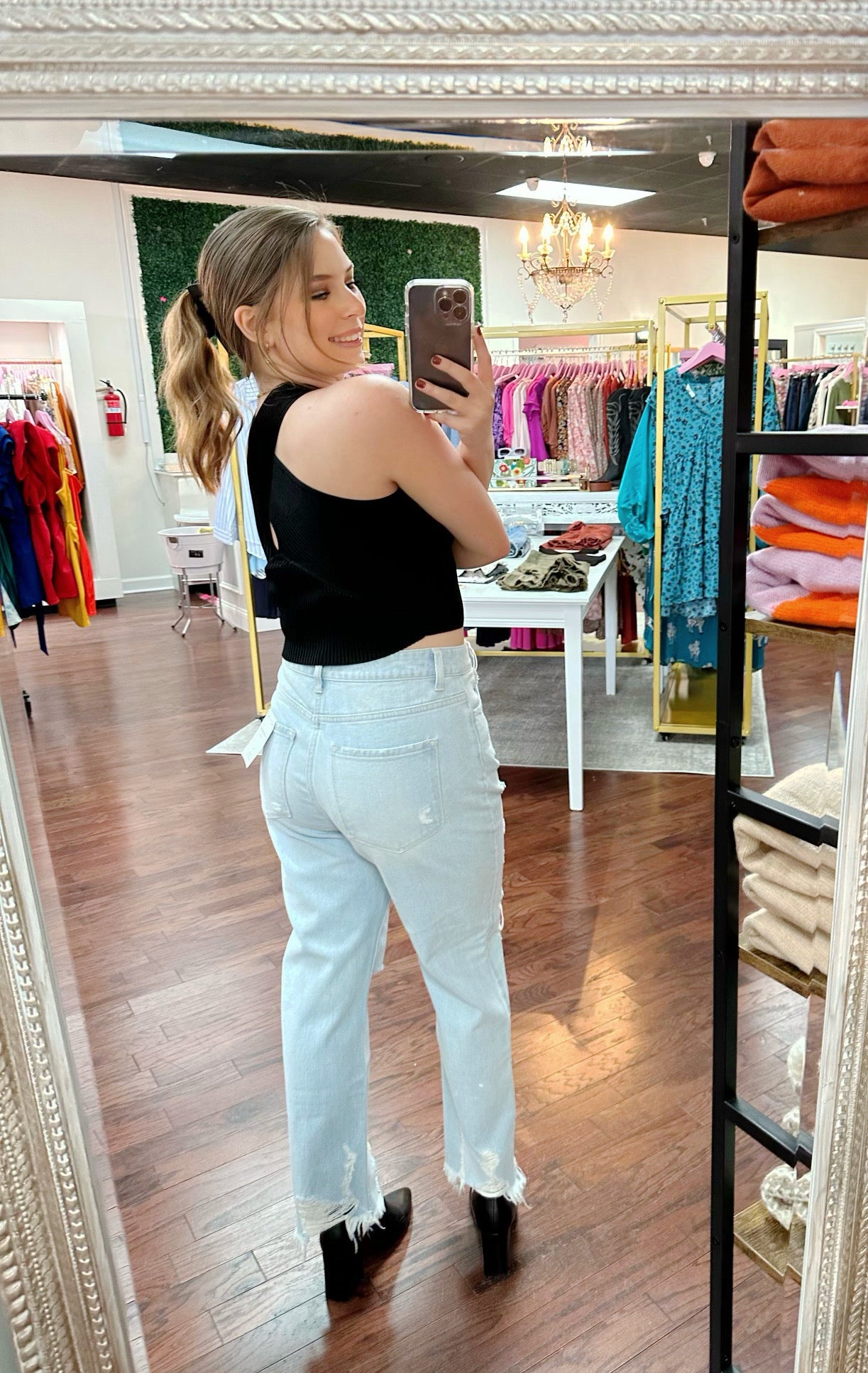 High Rise Distressed Bottom Denim