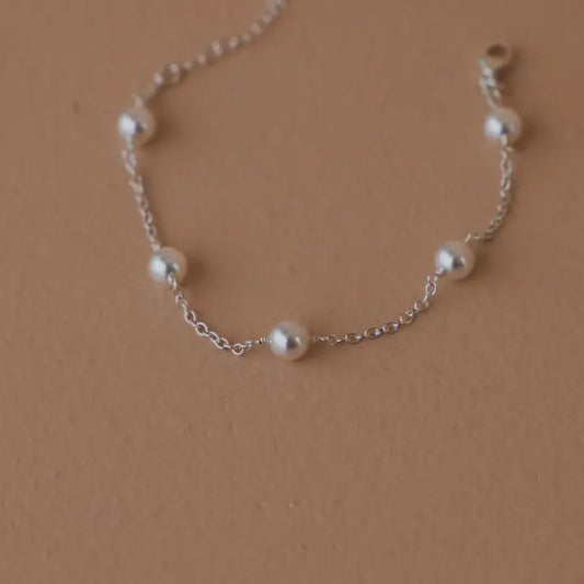 Silver Pearl Station Bracelet