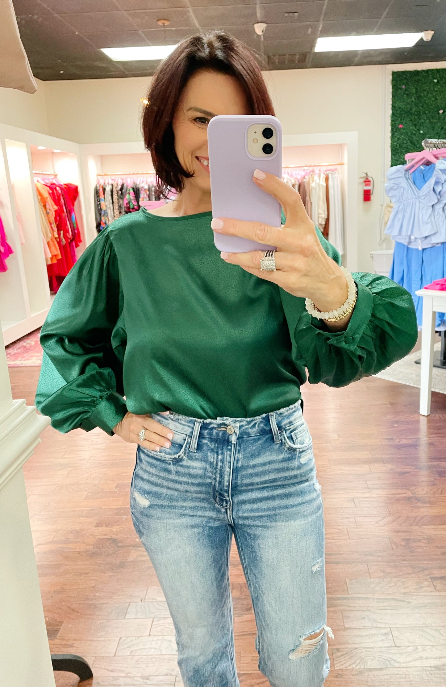 Round Neck Satin Jacquard Fabric Top