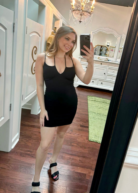 Crossed Halter Back Sleeveless Mini Dress