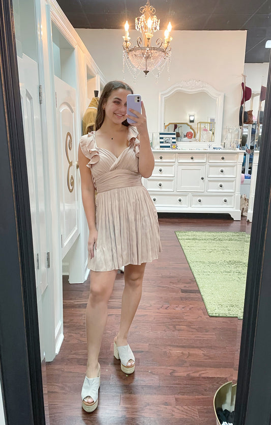 Satin Ruffle Sleeve Mini Dress