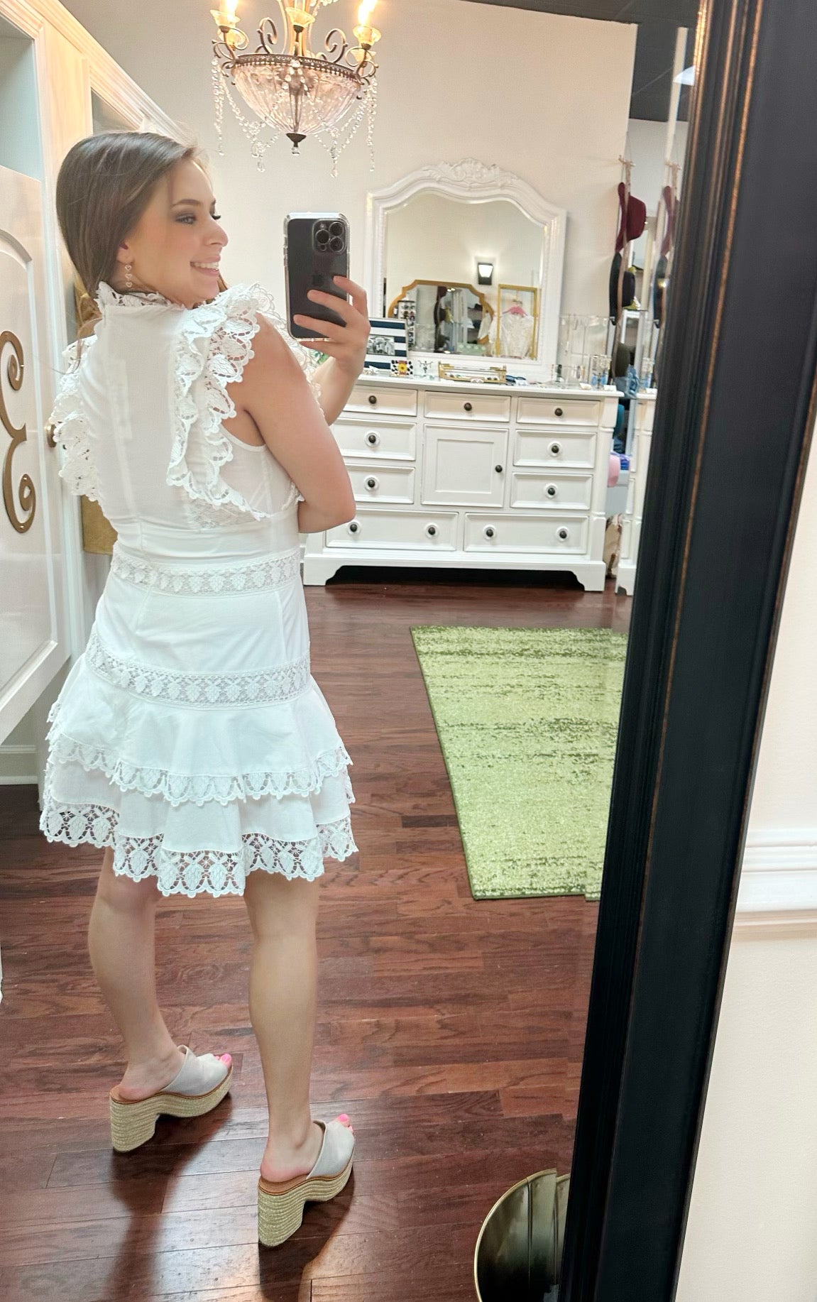 Embroidery Ruffle High Waist Mini Dress
