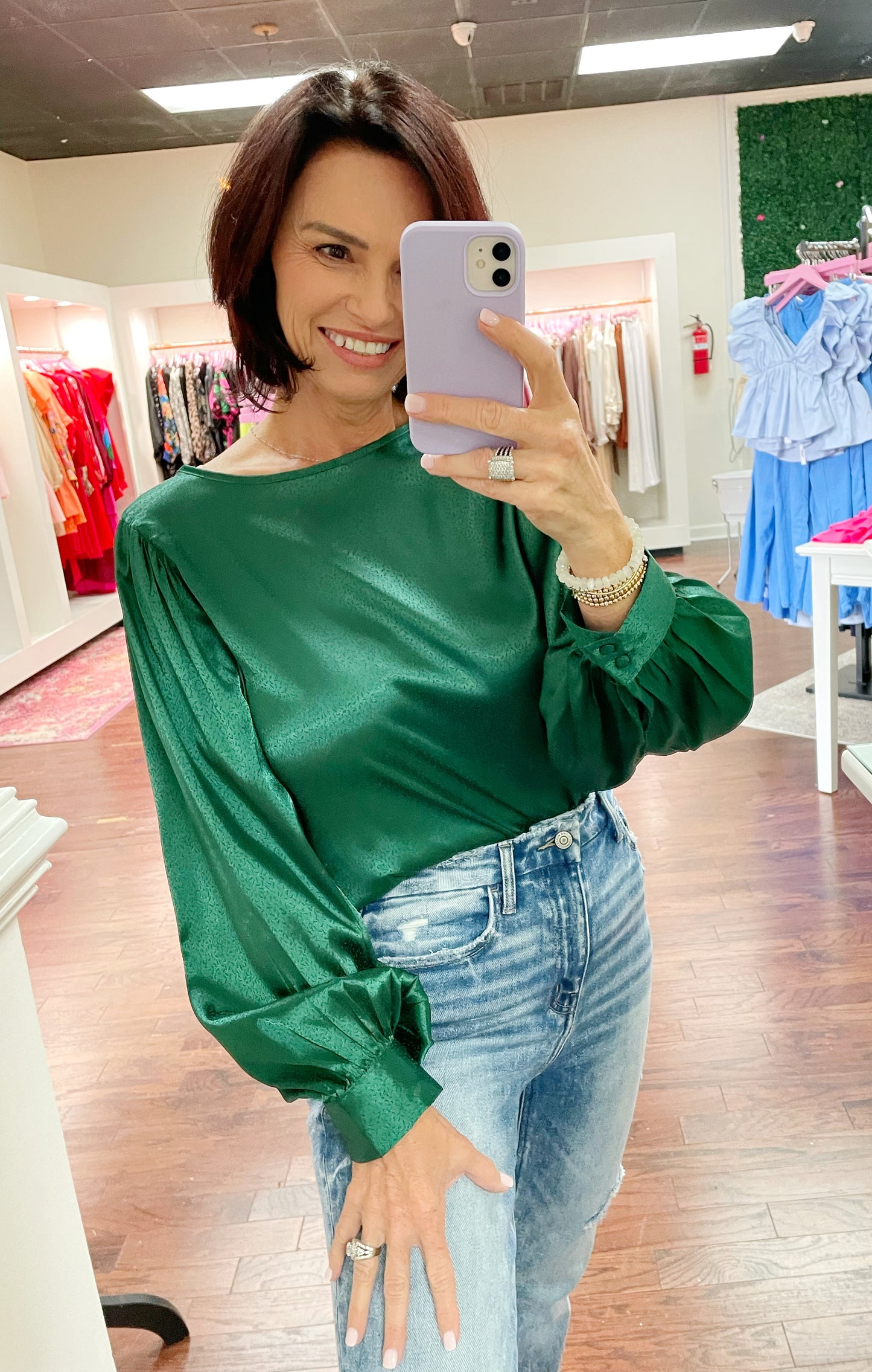 Round Neck Satin Jacquard Fabric Top