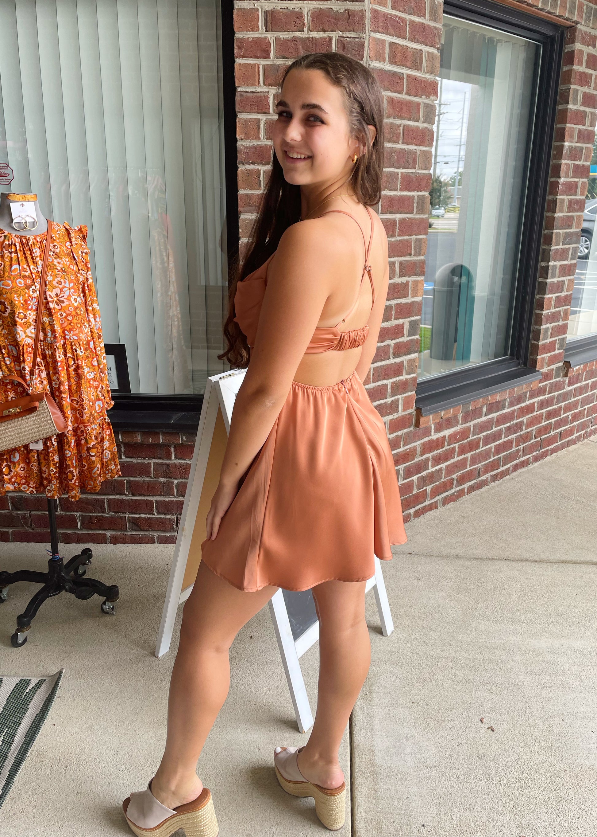 Front Cowl Neck Mini Dress Large / Dusty Salmon Front Cowl Neck Mini Dress Large / Dusty Salmon