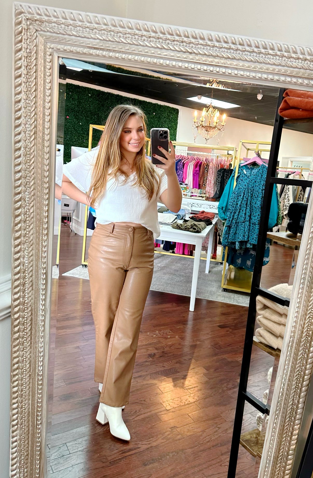 Faux Leather Straight Leg Pants