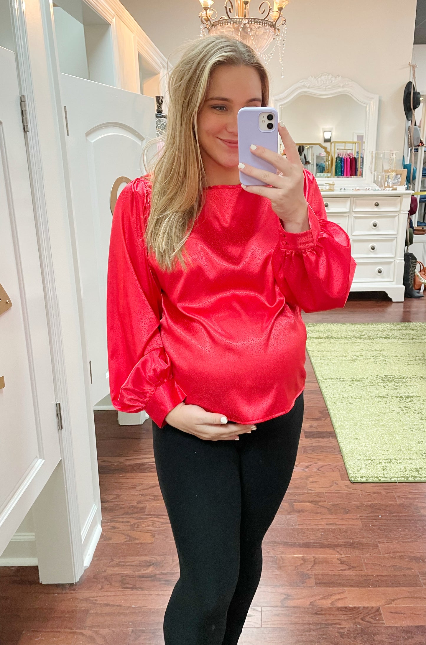 Round Neck Satin Jacquard Fabric Top