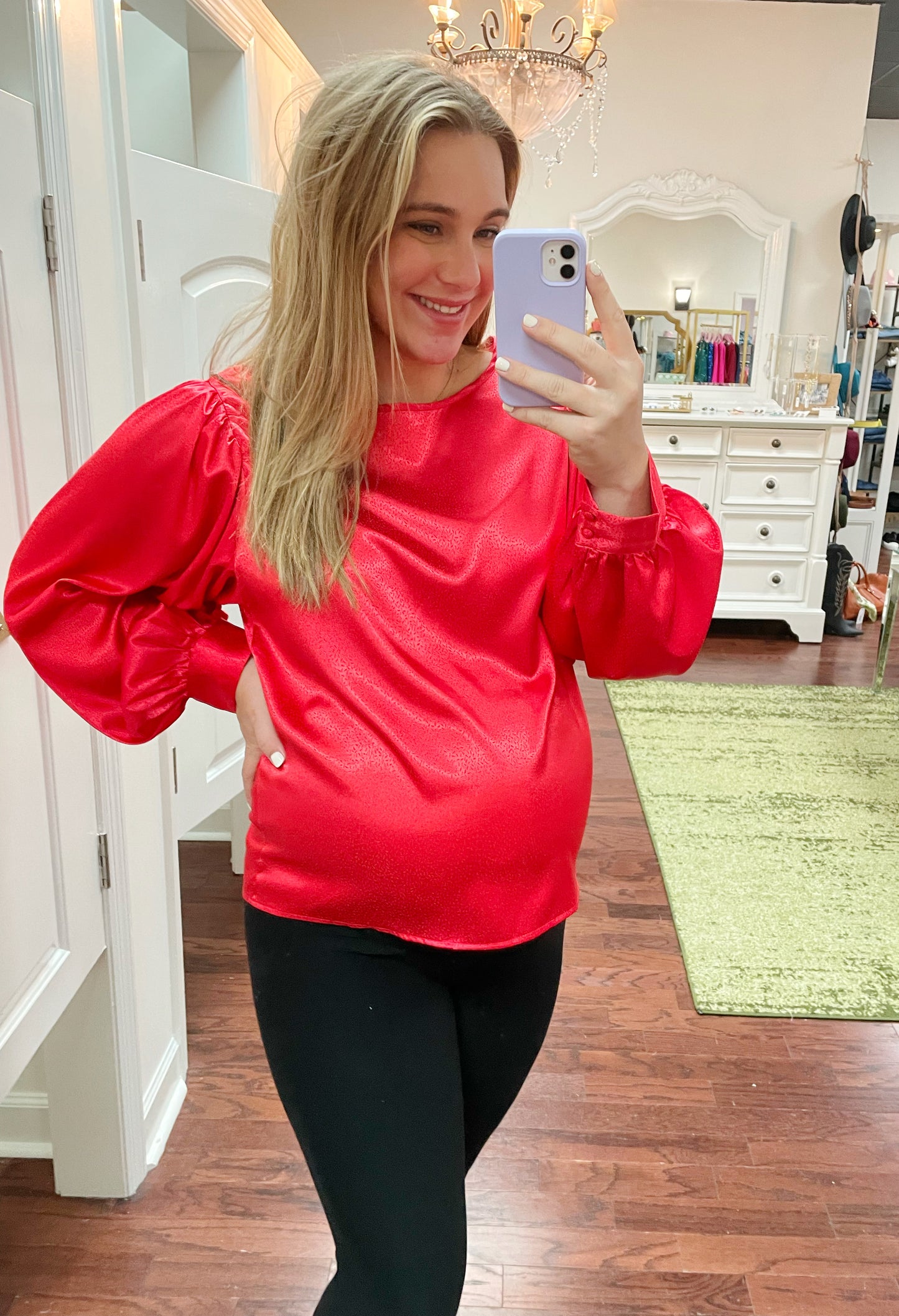 Round Neck Satin Jacquard Fabric Top