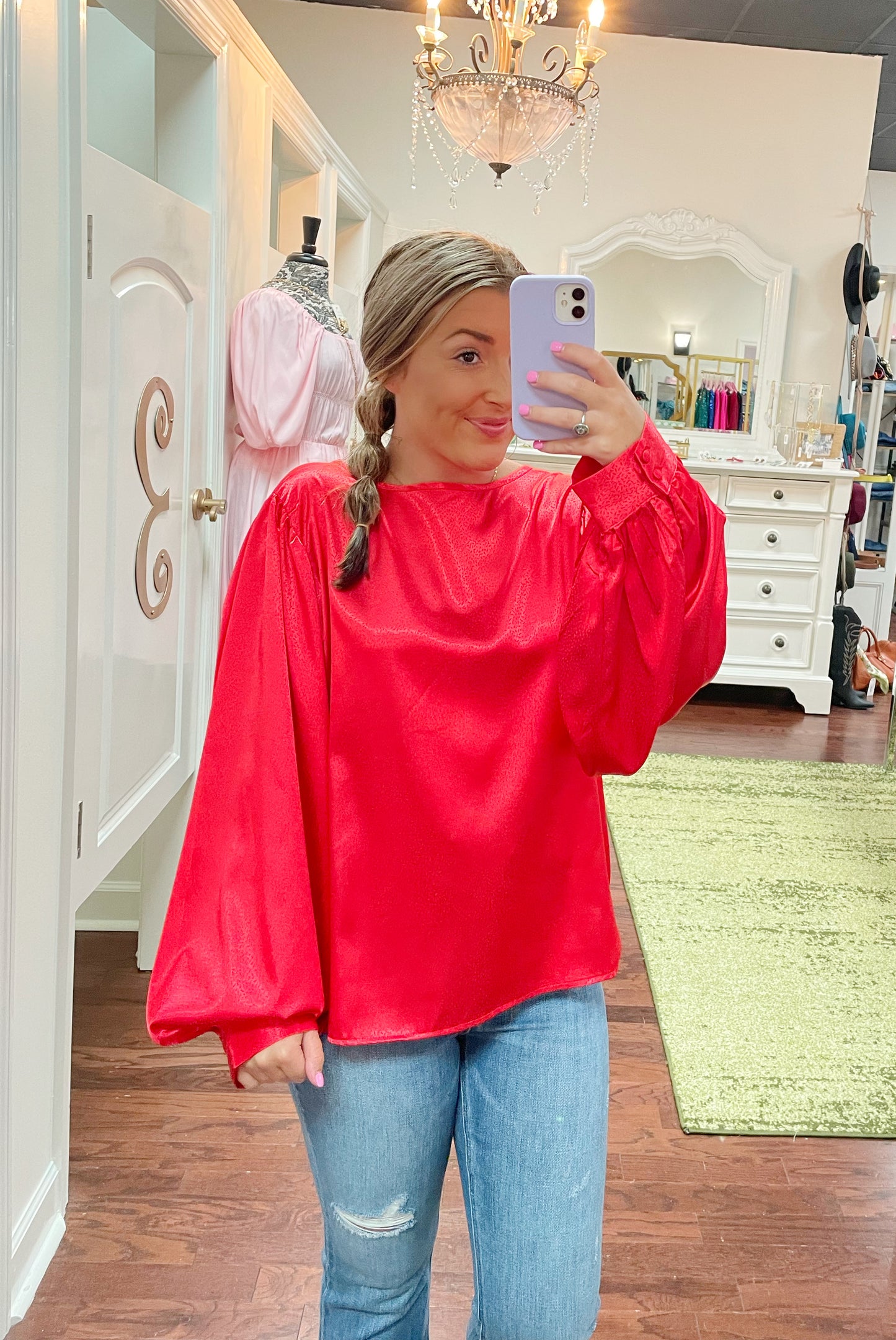 Round Neck Satin Jacquard Fabric Top