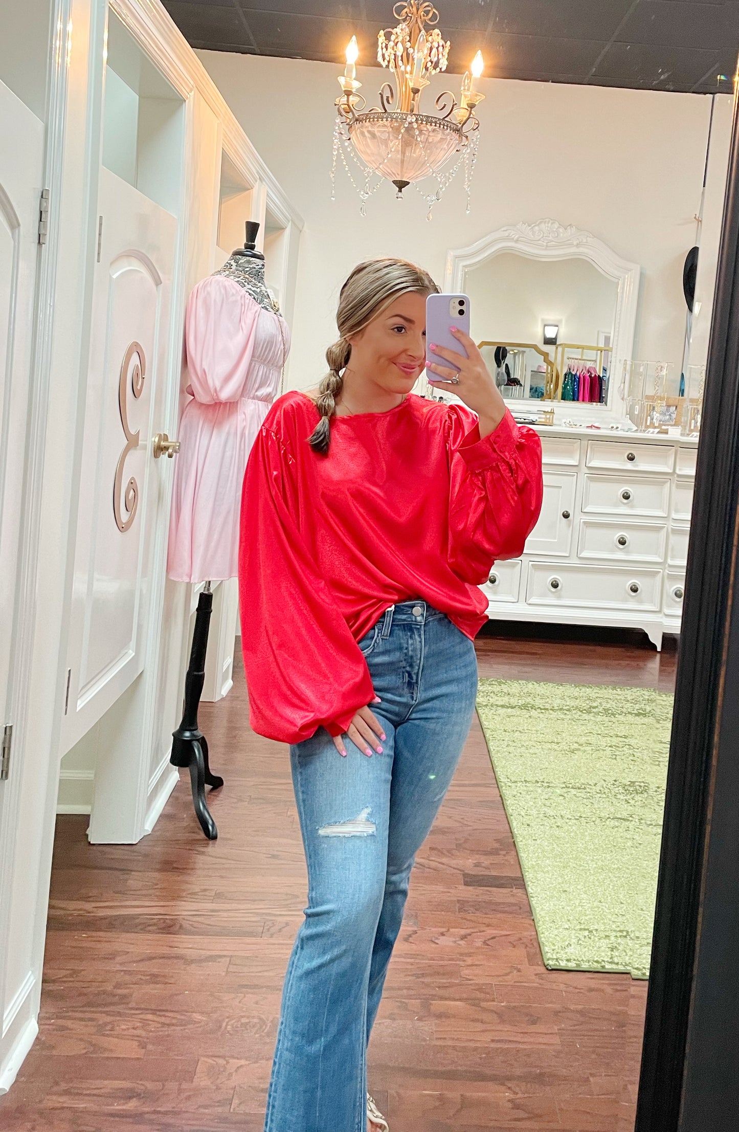 Round Neck Satin Jacquard Fabric Top