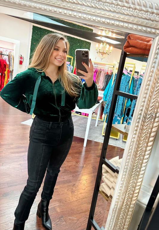 Everson Velvet Cropped Zip Up Hoodie