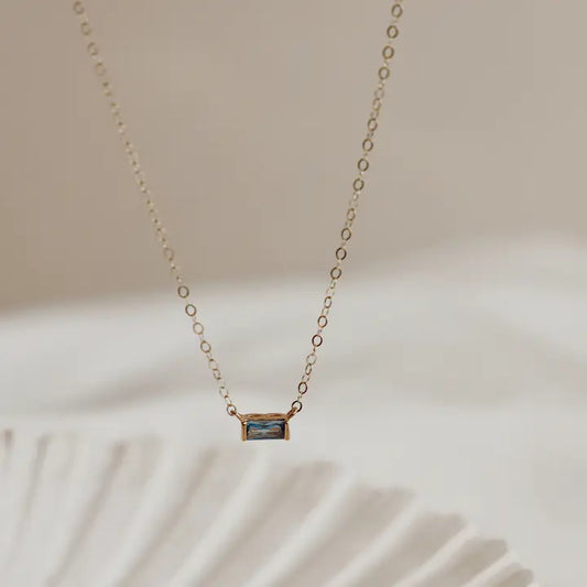 Floating Aquamarine Cz Baguette Necklace