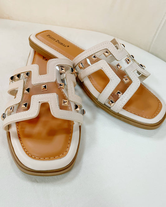 Nude/ beige slip-on sandal with stud detailing