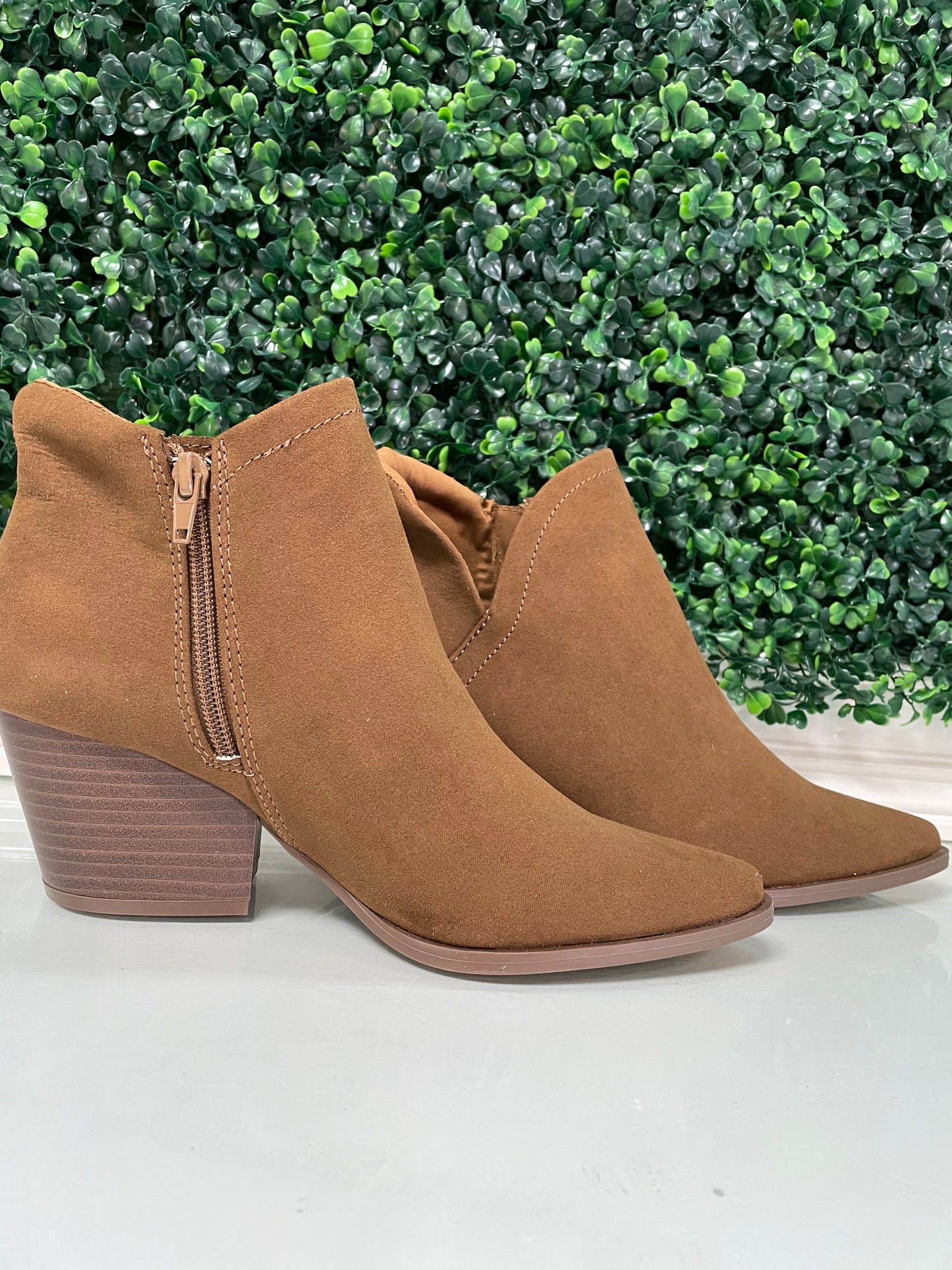Coffee colored suede ankle booties