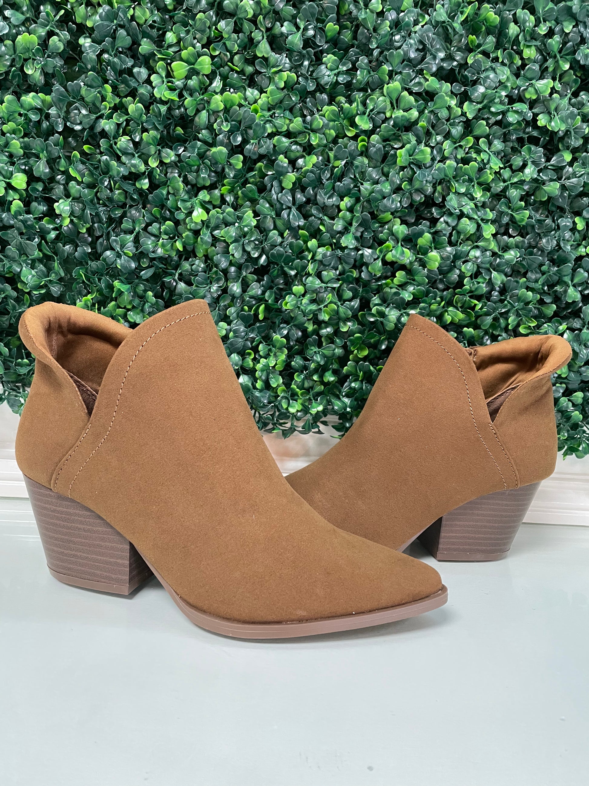 Coffee colored suede ankle booties