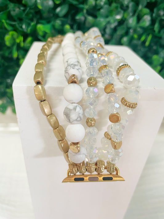 Apple watch band with glass & brass beads and matte semi-precious stones