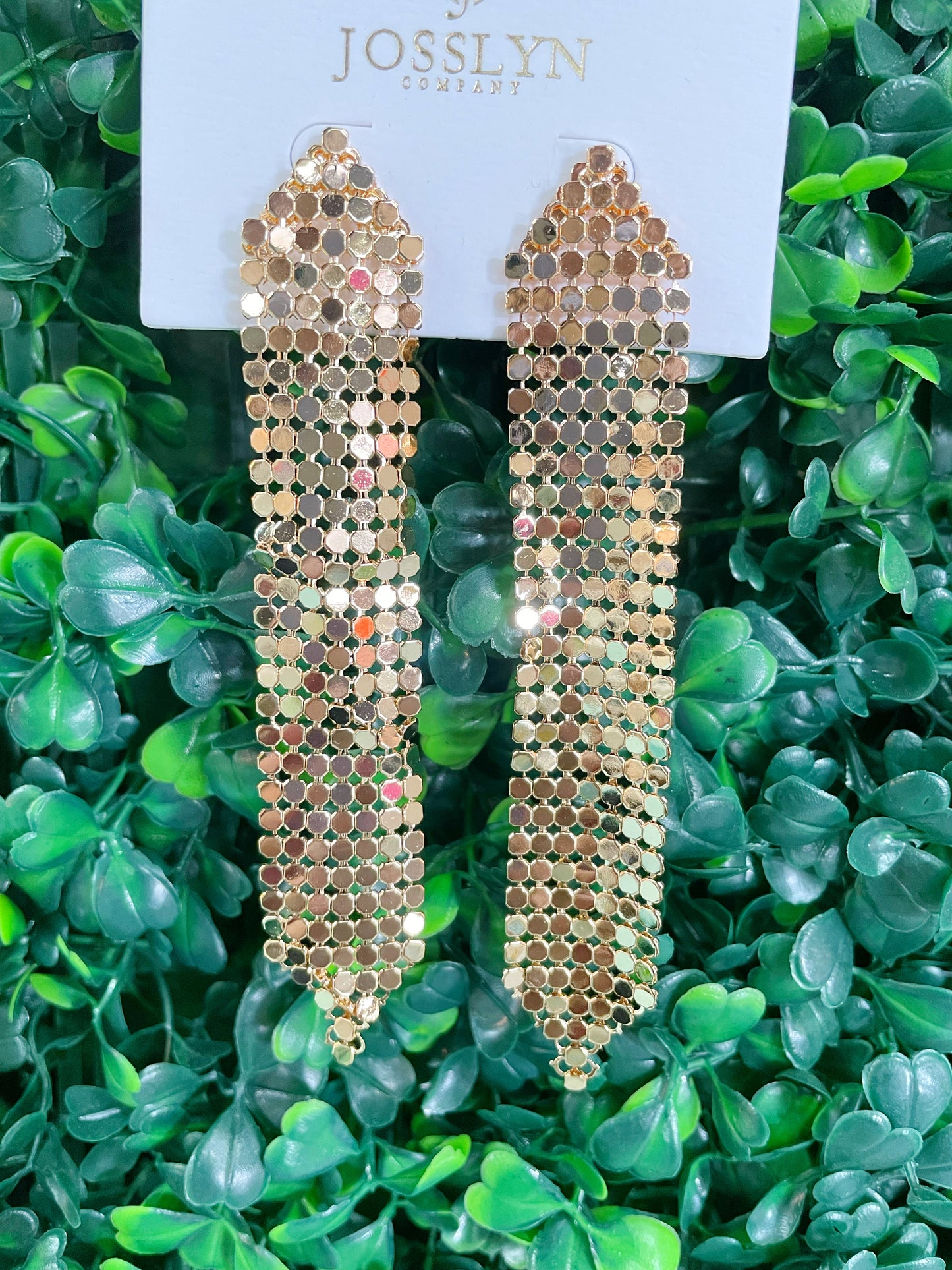 Gold mesh dot drop dangle earrings that reflect the light and sparkle and shine