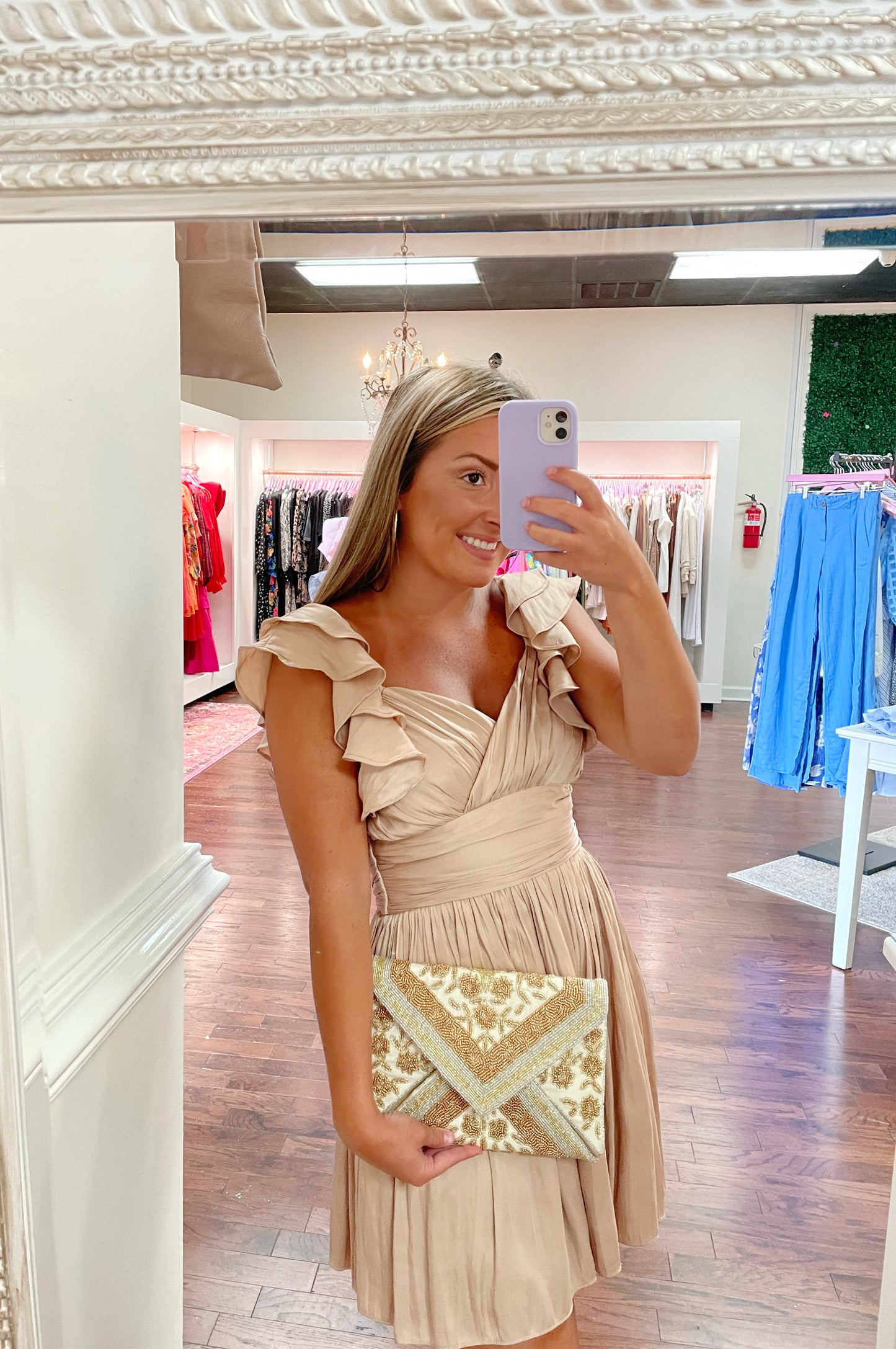 Satin Ruffle Sleeve Mini Dress