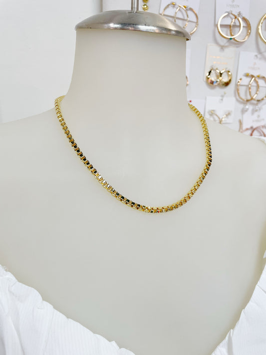 Gold box chain necklace