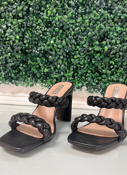 Black double braided strap heels