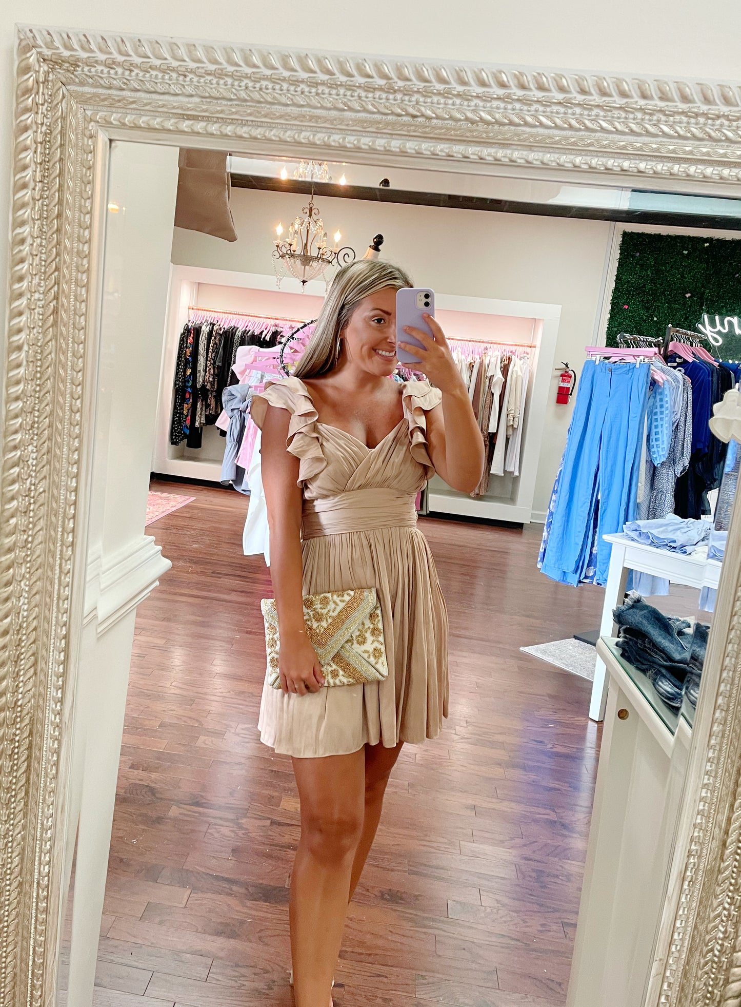 Satin Ruffle Sleeve Mini Dress