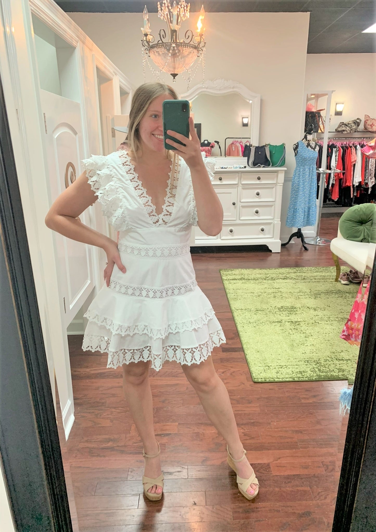 Embroidery Ruffle High Waist Mini Dress