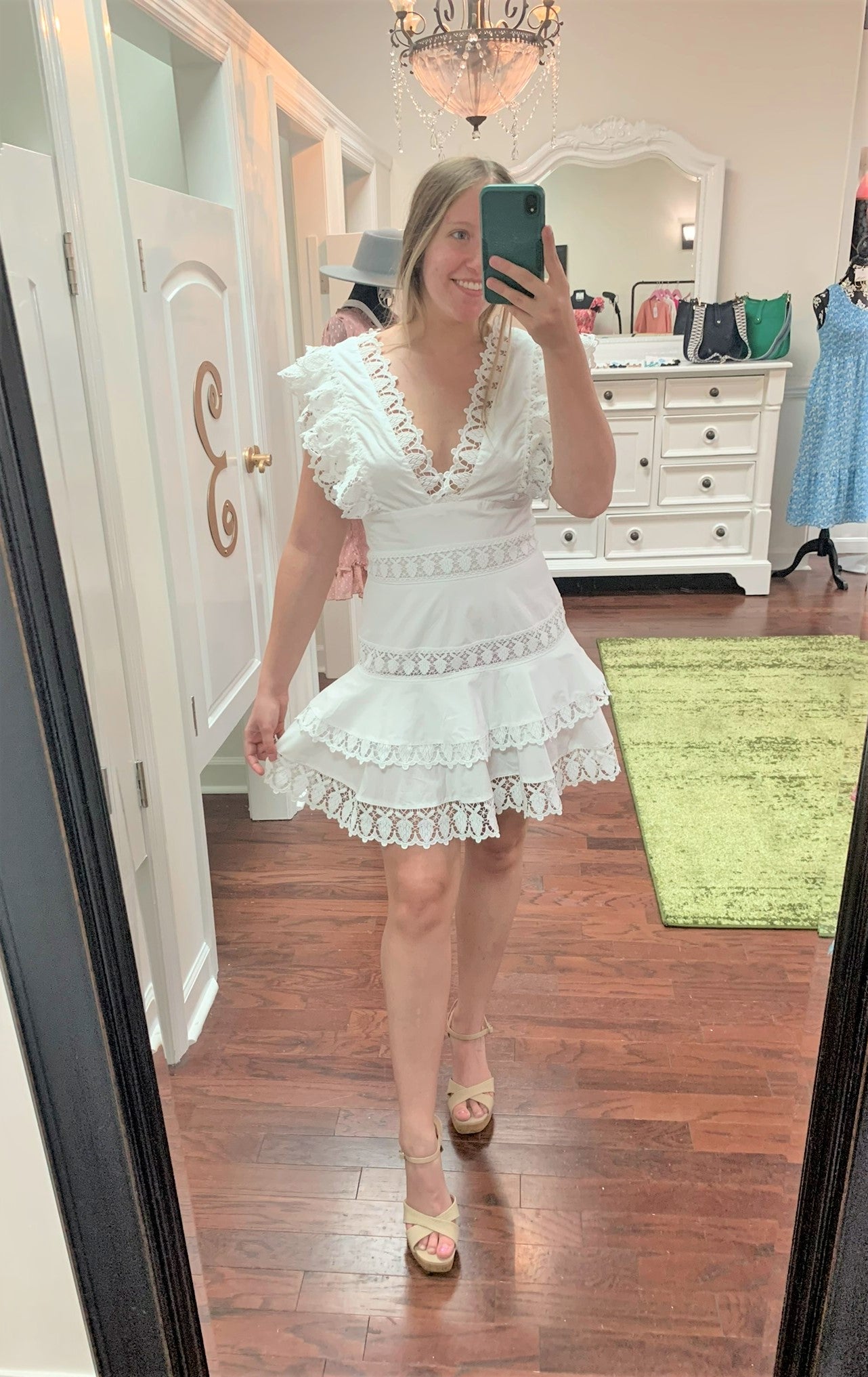 Embroidery Ruffle High Waist Mini Dress