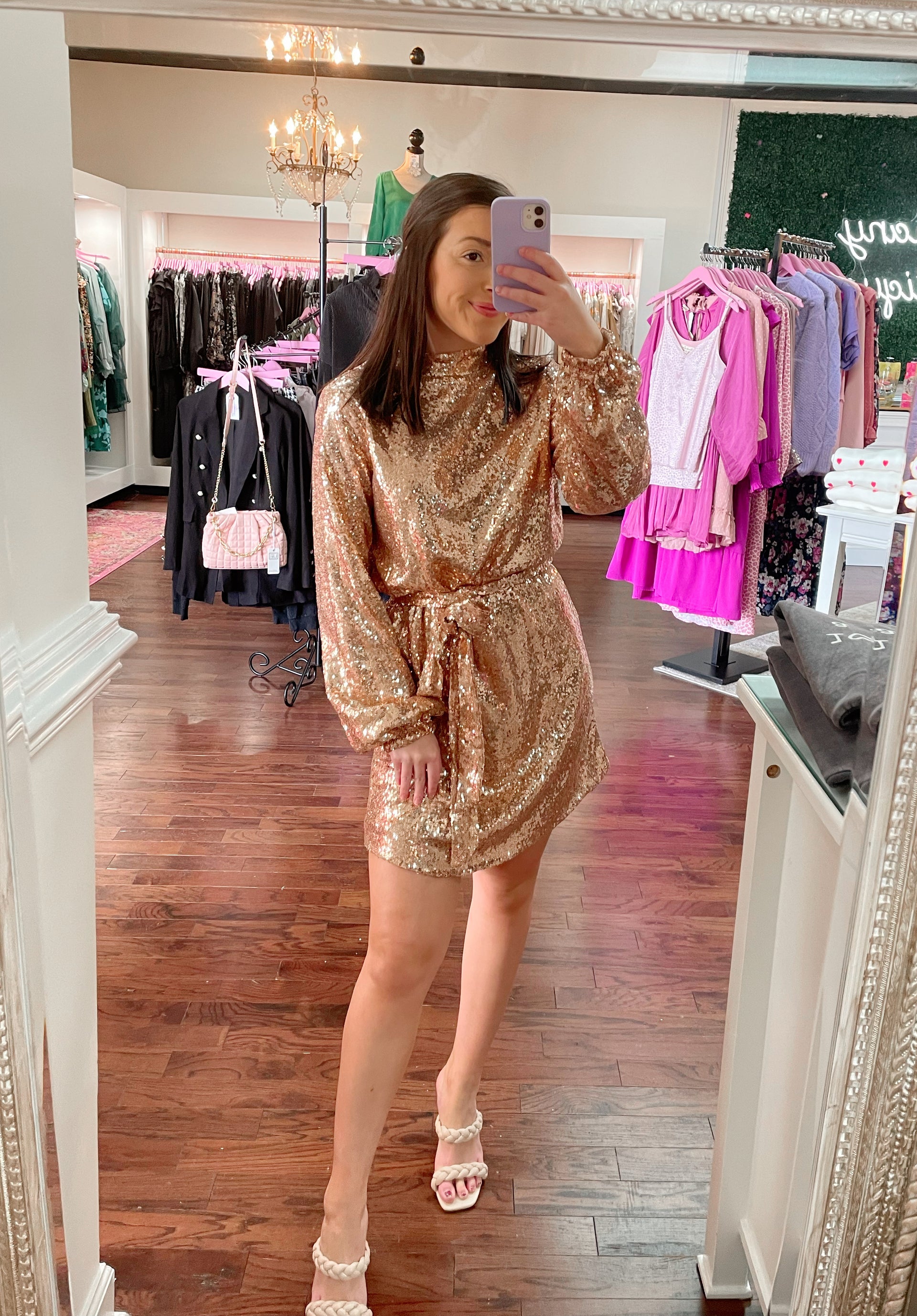 sequin star mini dress Shining Star Mock Neck Sequin Mini Dress GOLD / L by Sugarlips