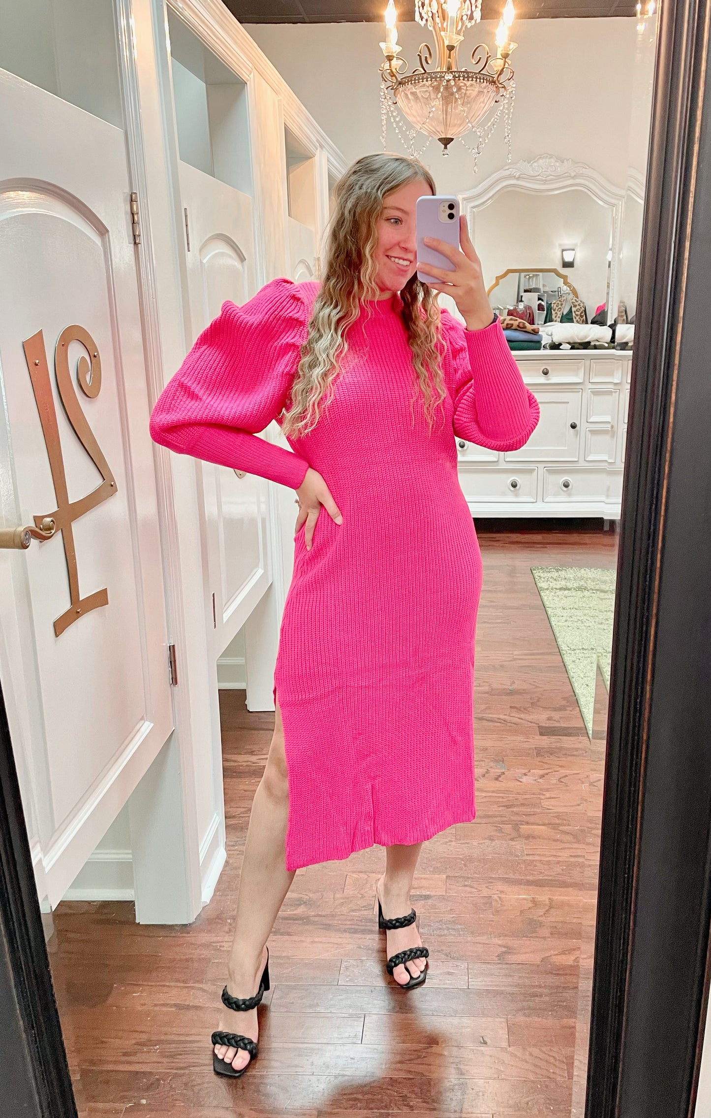 Lafayette Mutton Sleeve Sweater Dress