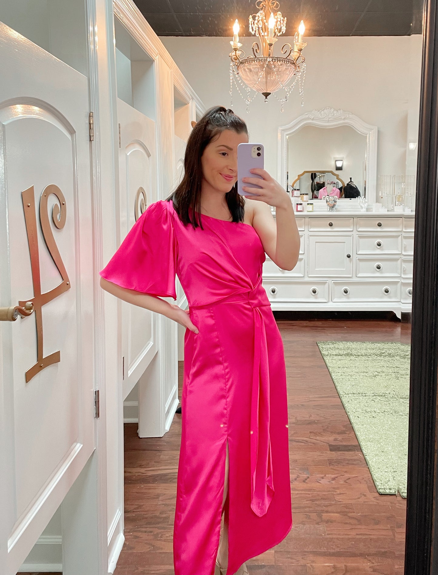 Chateau Satin One Shoulder Midi Dress