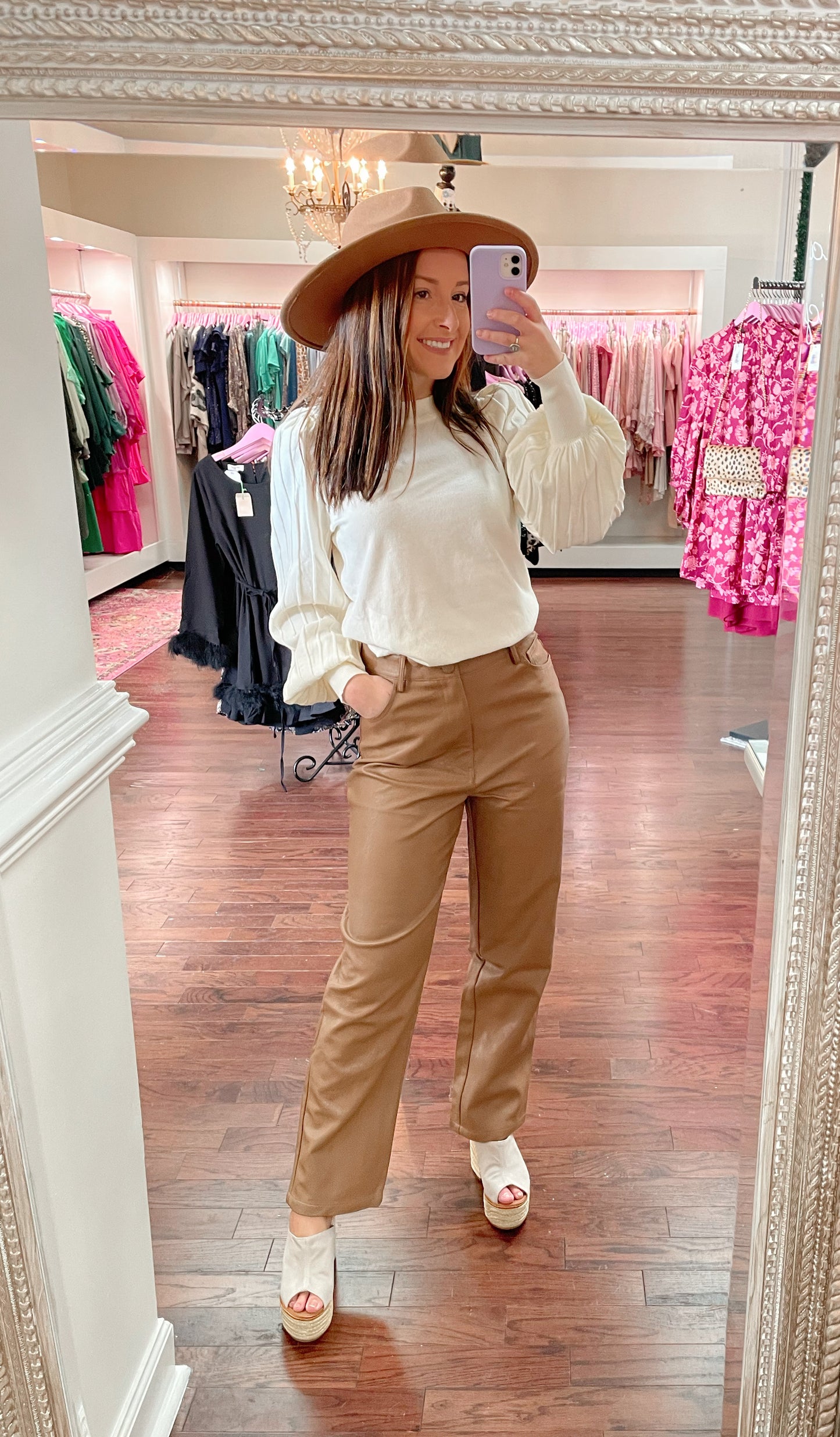 Faux Leather Straight Leg Pants