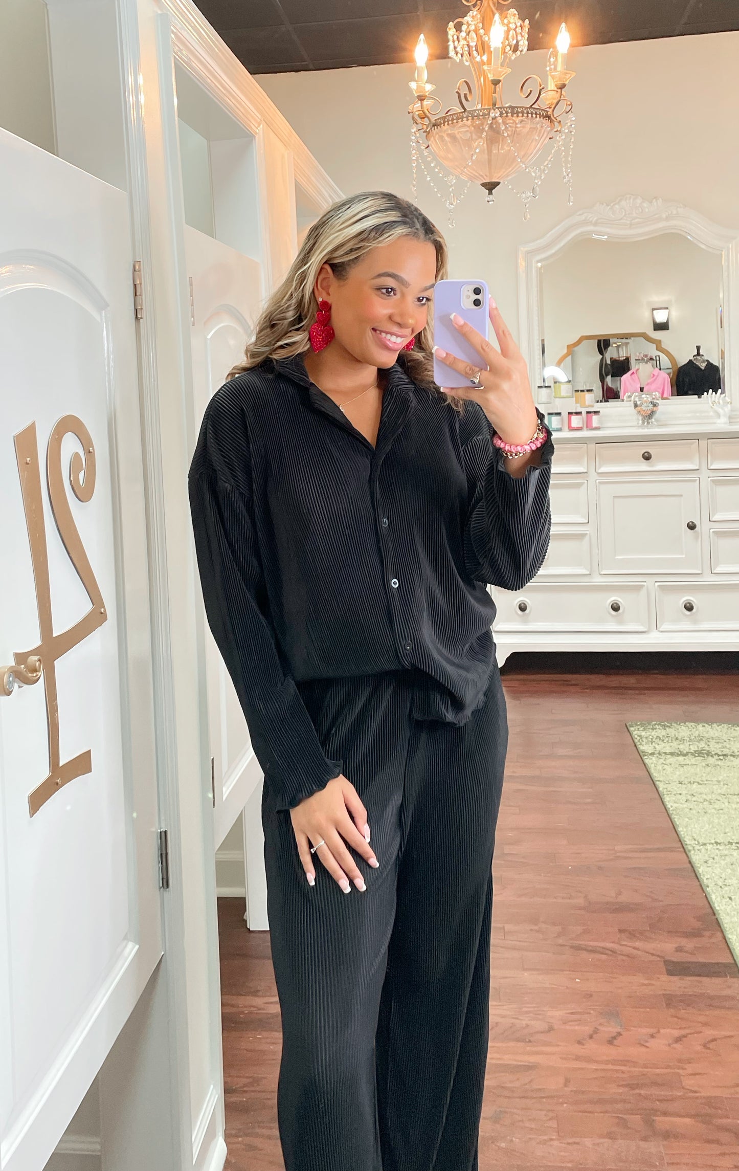 Ribbed Plisse Shirt and Pants Set