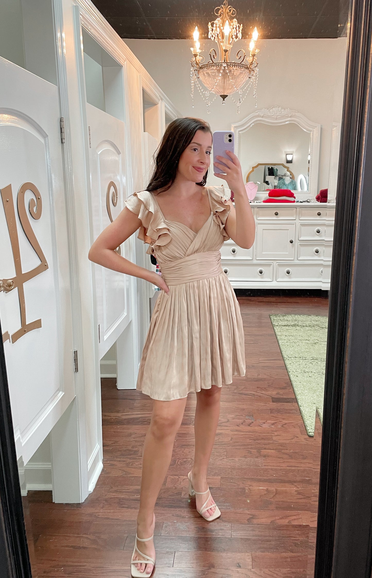 Satin Ruffle Sleeve Mini Dress