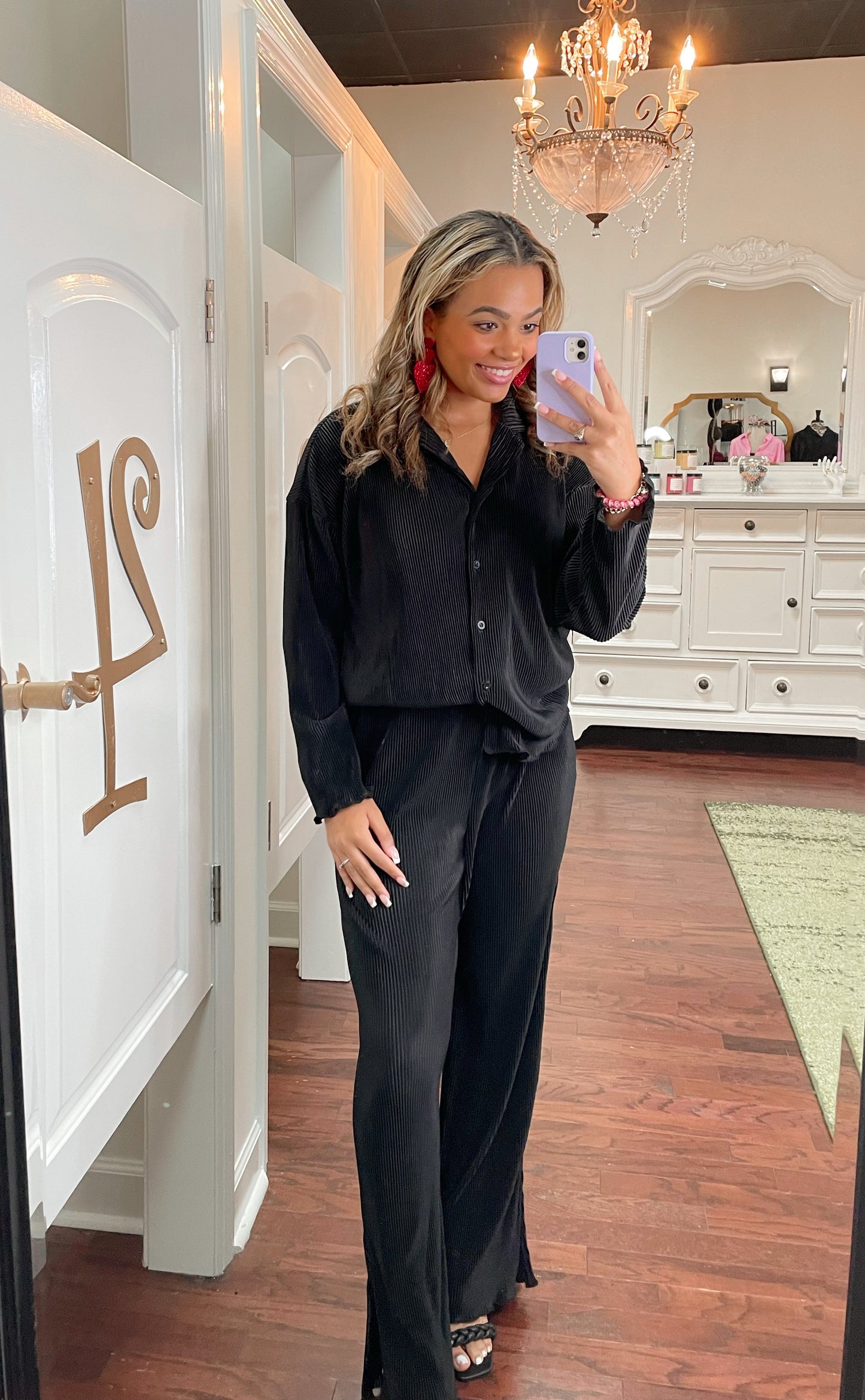 Ribbed Plisse Shirt and Pants Set