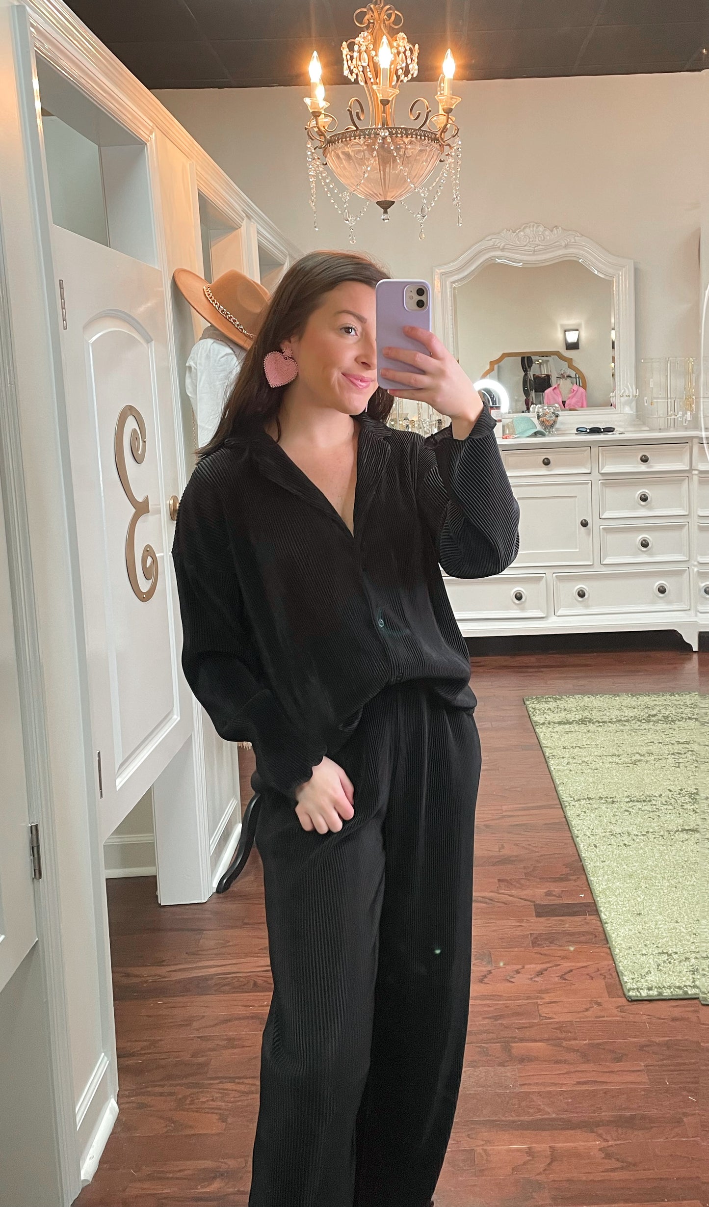 Ribbed Plisse Shirt and Pants Set