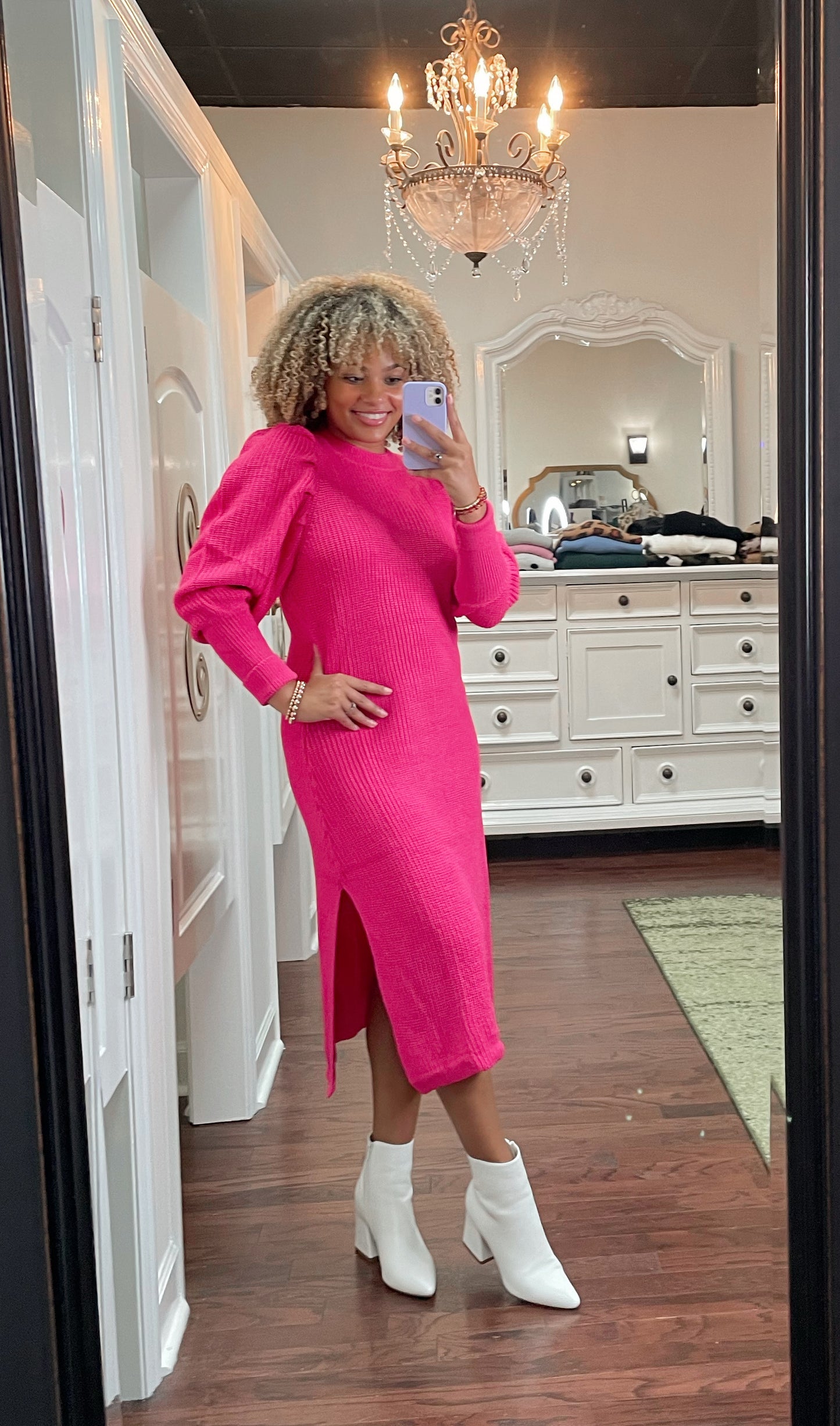 Lafayette Mutton Sleeve Sweater Dress