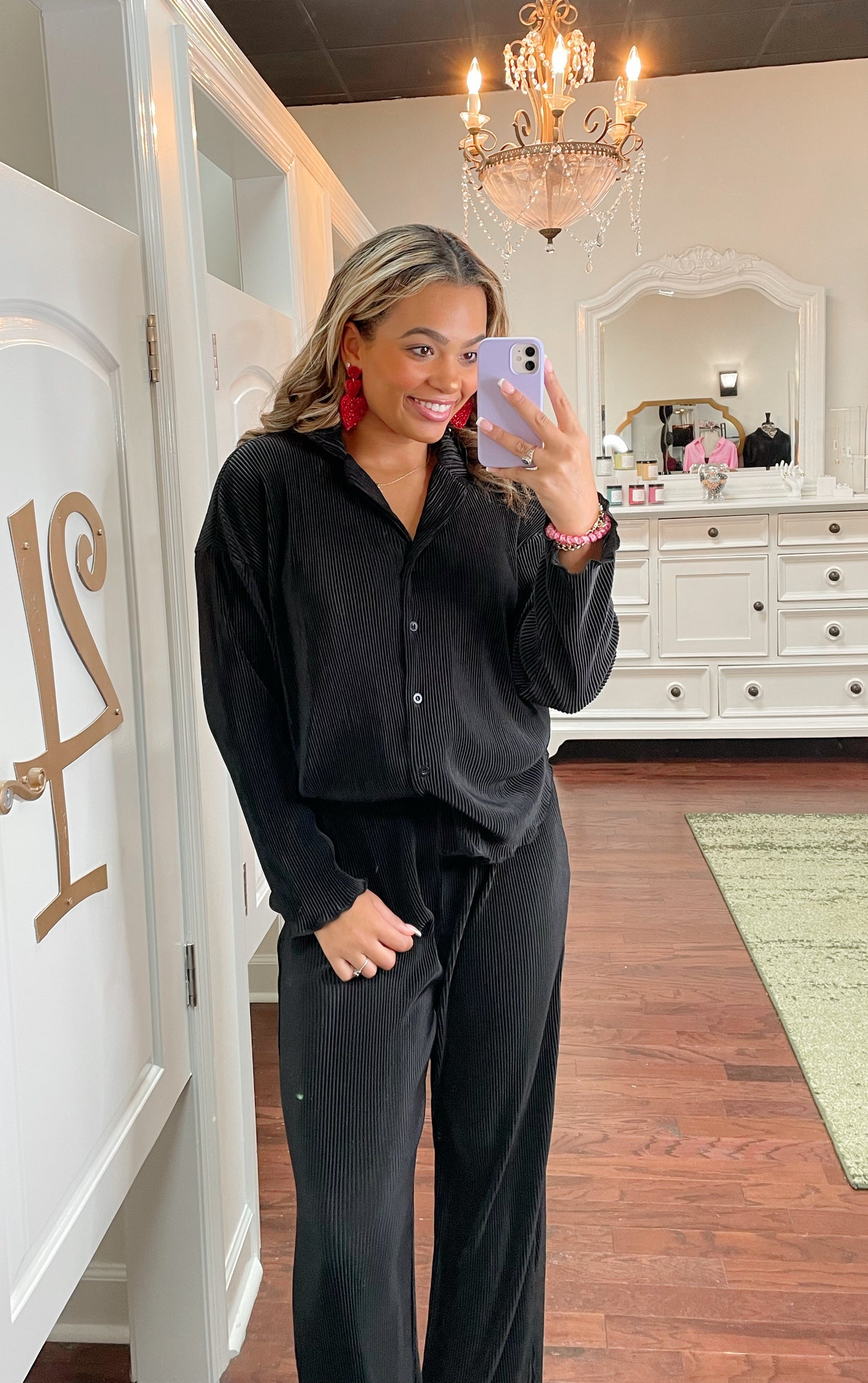 Ribbed Plisse Shirt and Pants Set