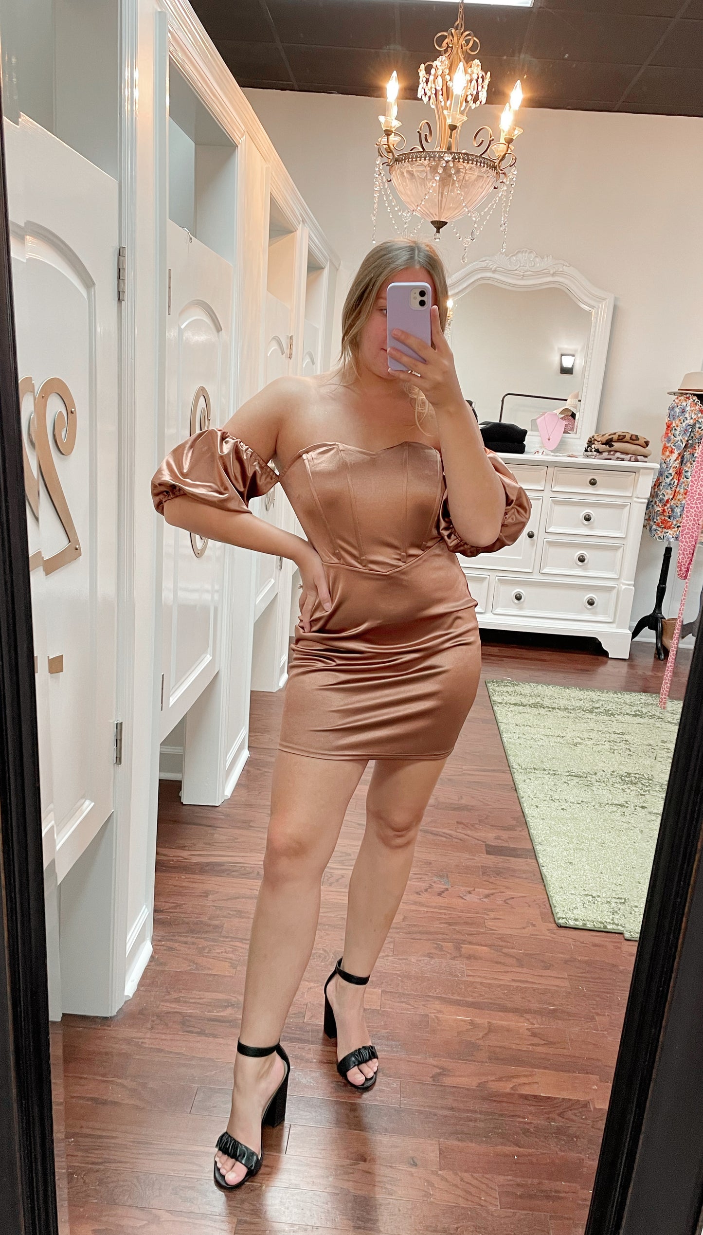 Satin Boning Detail Off Shoulder Mini Dress