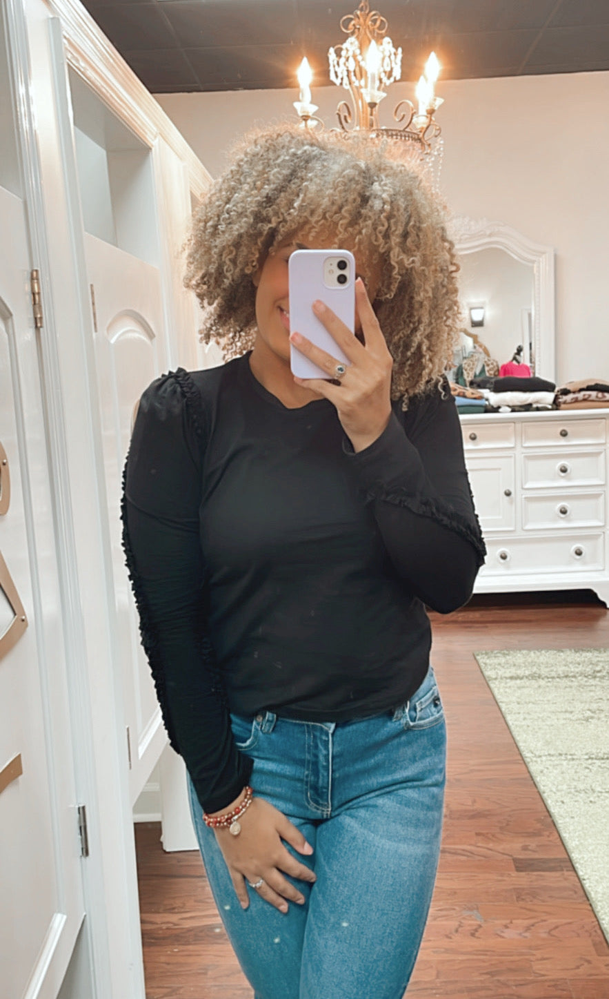 Ruffle Detail Long Sleeve Top