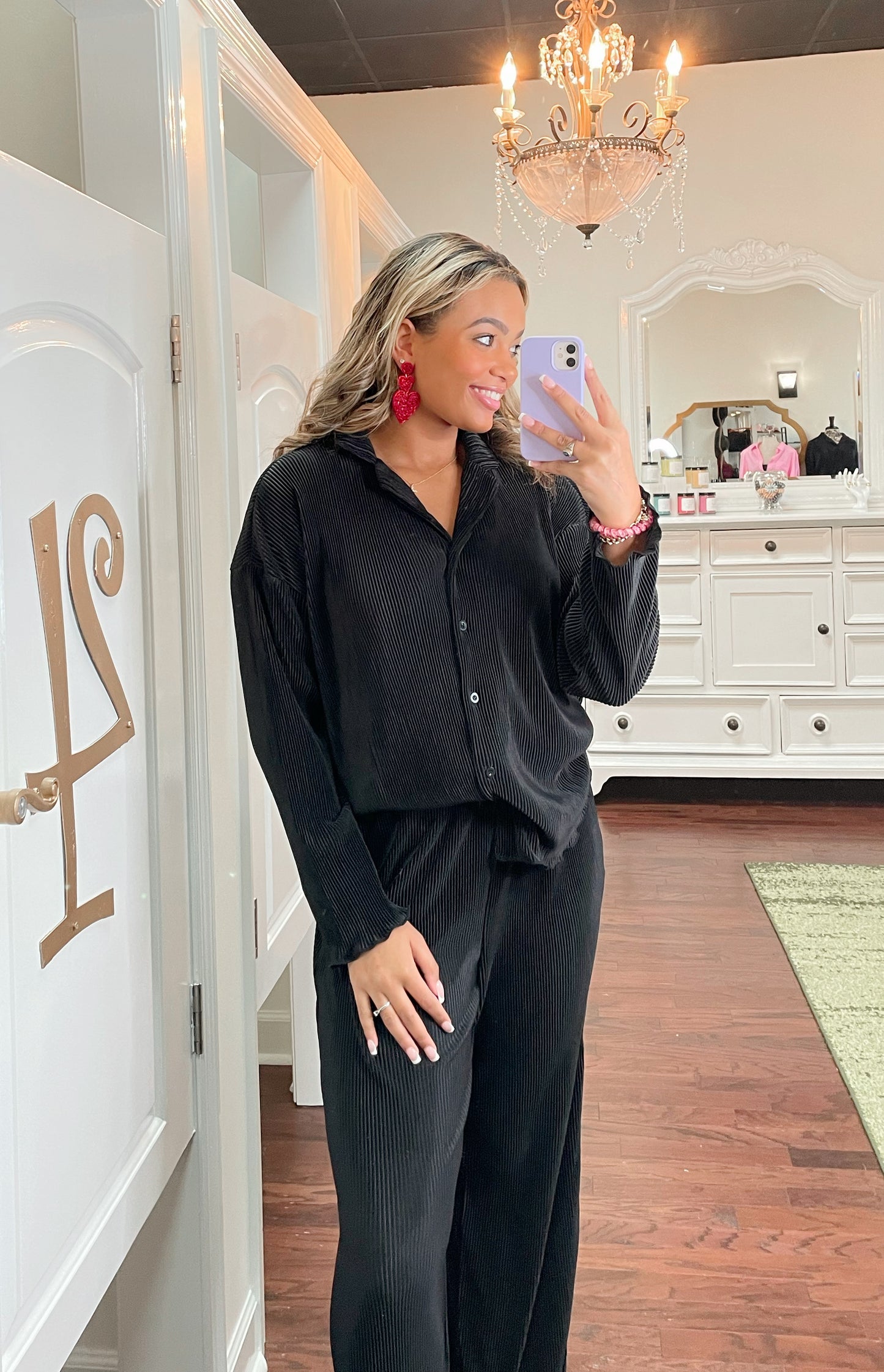 Ribbed Plisse Shirt and Pants Set