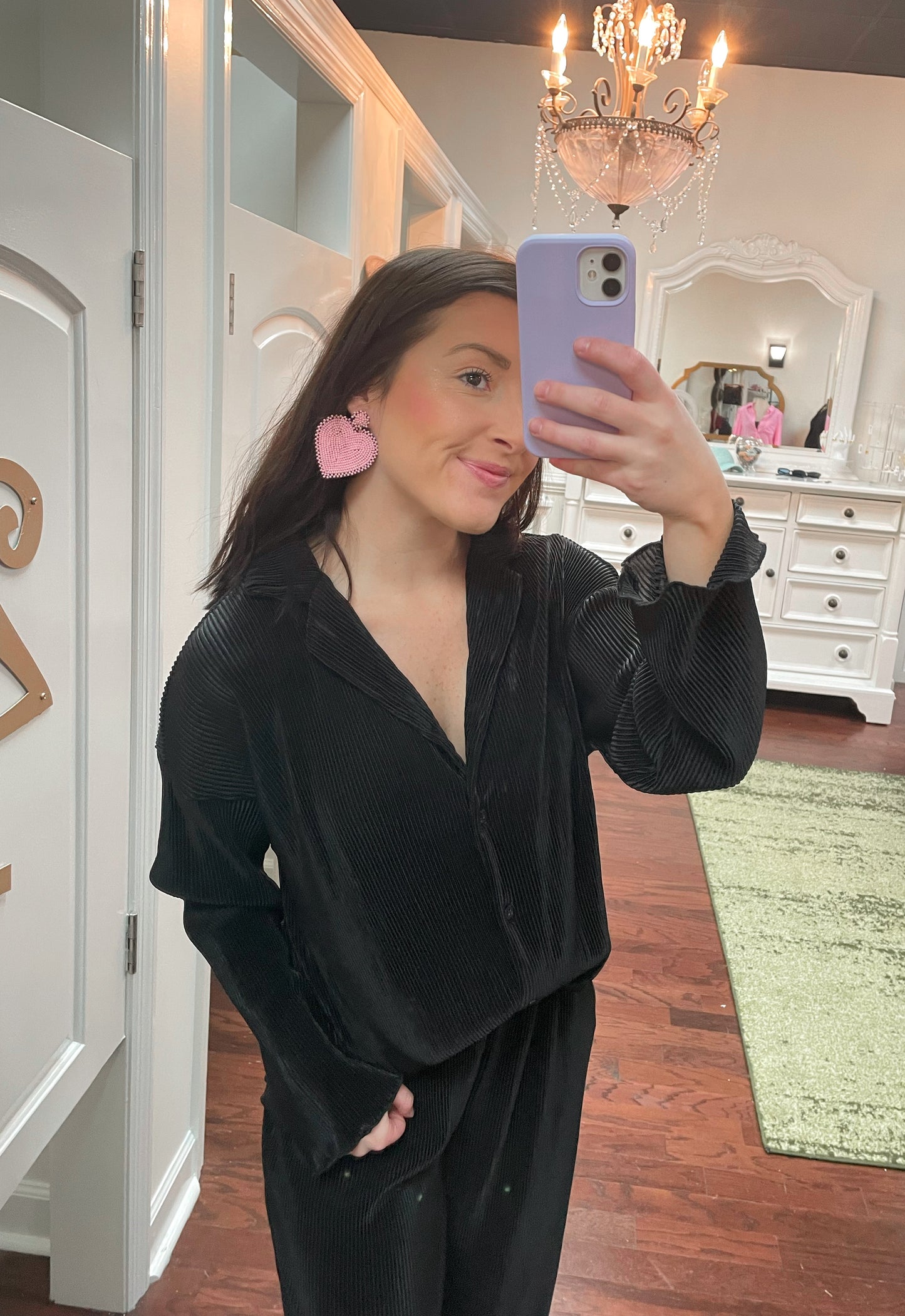 Ribbed Plisse Shirt and Pants Set