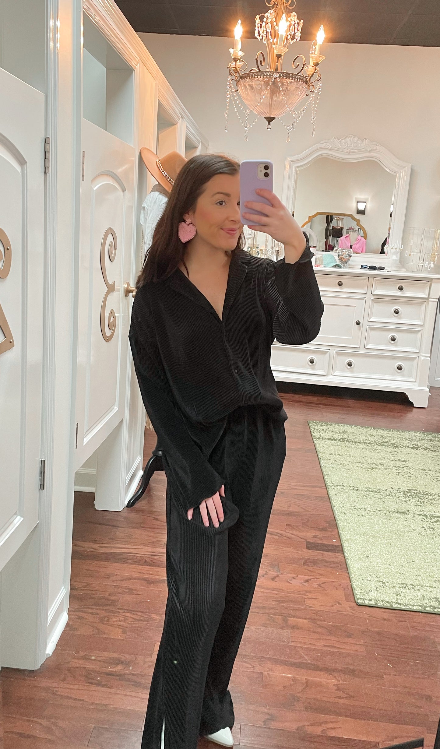 Ribbed Plisse Shirt and Pants Set