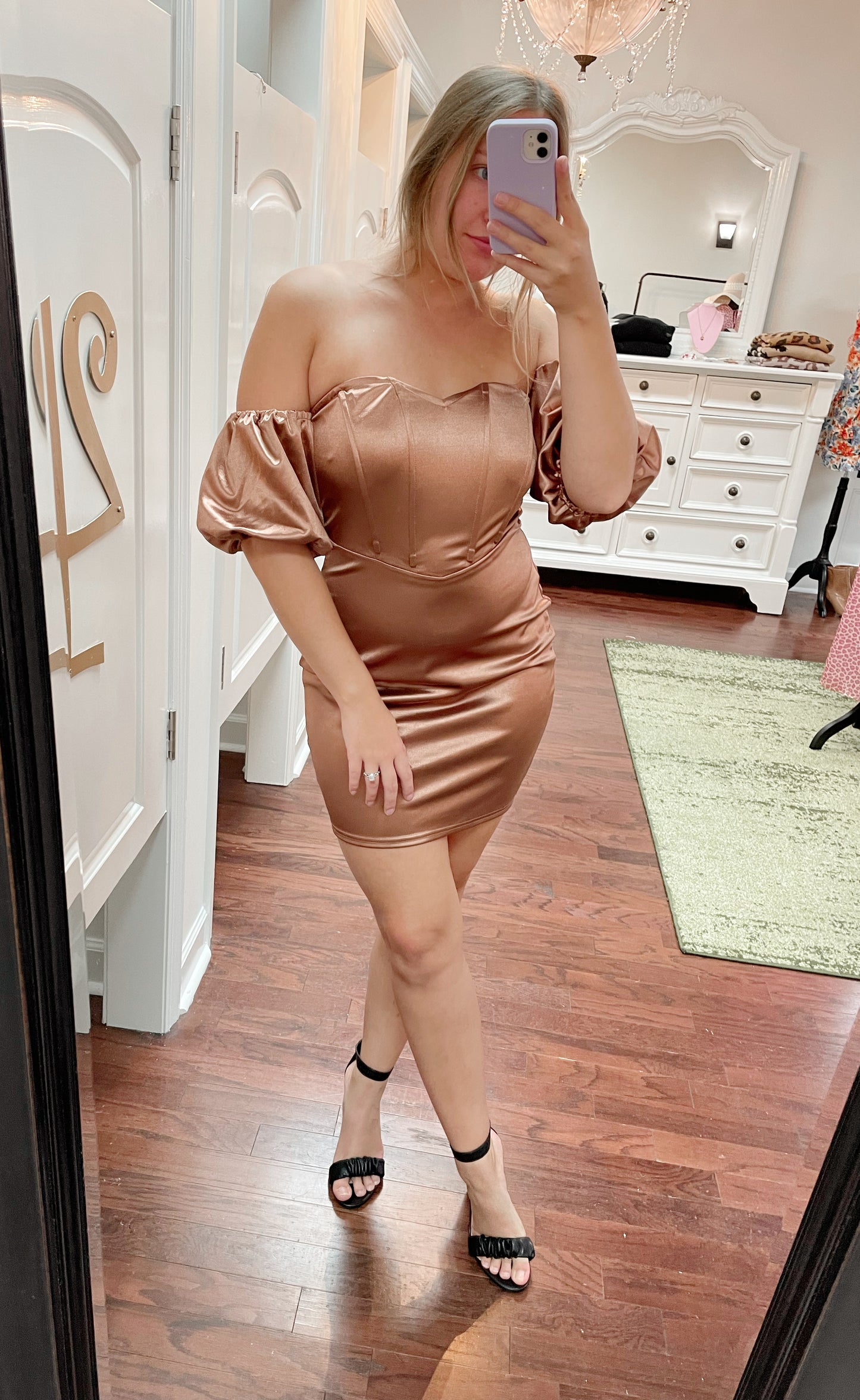 Satin Boning Detail Off Shoulder Mini Dress