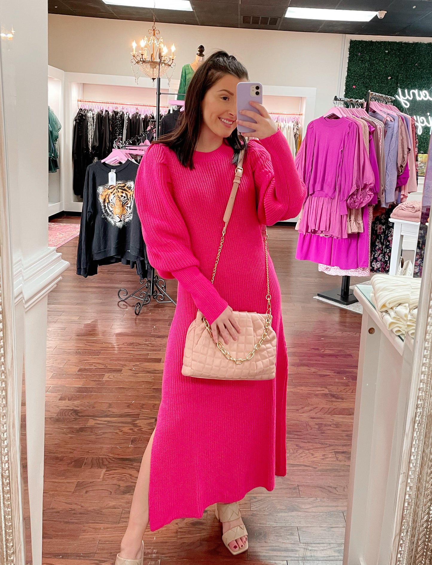 Lafayette Mutton Sleeve Sweater Dress